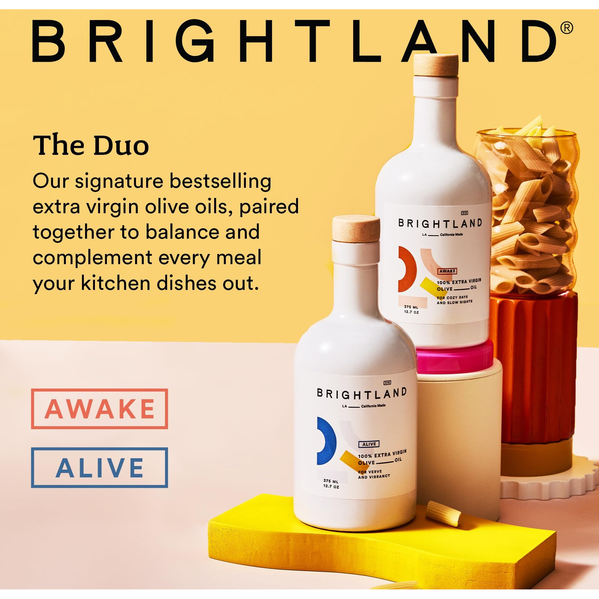 Brightland California Extra Virgin Olive Oils, The Duo - First Cold-Pressed Made With Early-Harvest Olives - Polyphenol Rich & Artfully Crafted Olive Oil - 12.7Fl Oz Bottles (Pack Of 2)