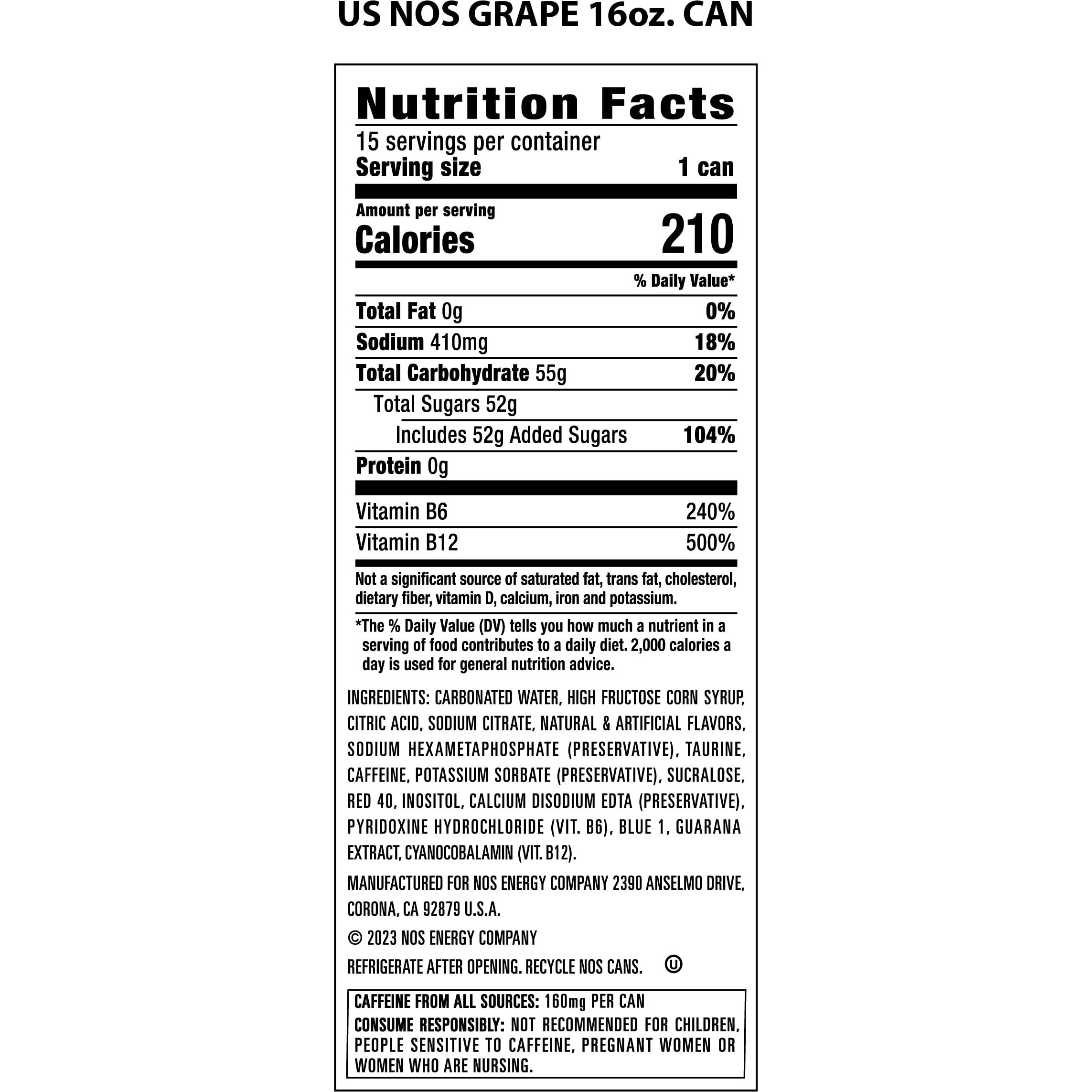 Nos Gt Grape High Performance Energy Drink. 16 Fl Oz (Pack Of 15)