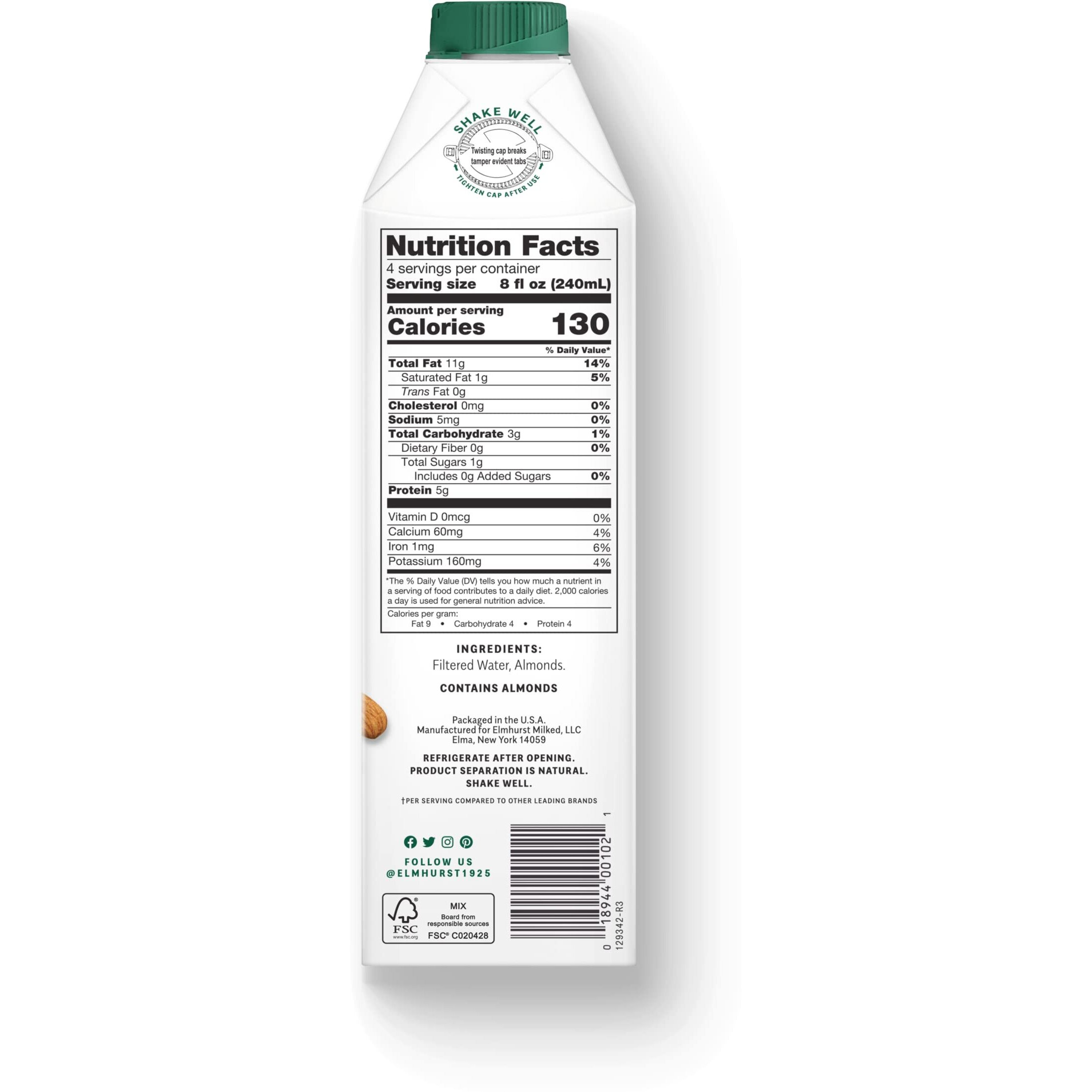Elmhurst 1925 Unsweetened Almond Milk, 32 Ounce (Pack Of 6)