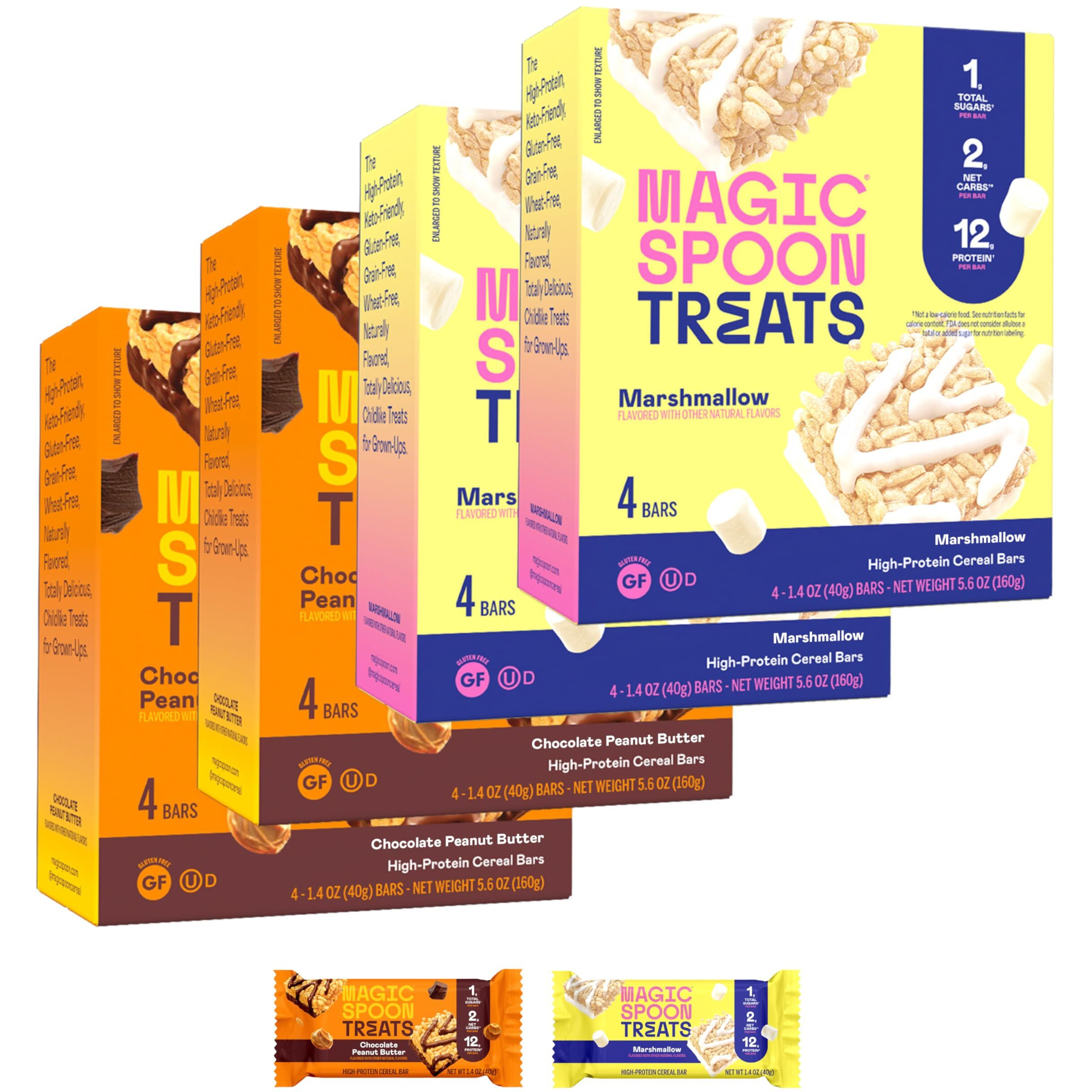 Magic Spoon Treats - High Protein, Low Carb, Keto Friendly, Low Sugar, Gluten Free, Crispy Protein Bar Cereal Bar, On-The-Go Healthy Snack (8 Chocolate Pb Bars, 8 Marshmallow Bars)