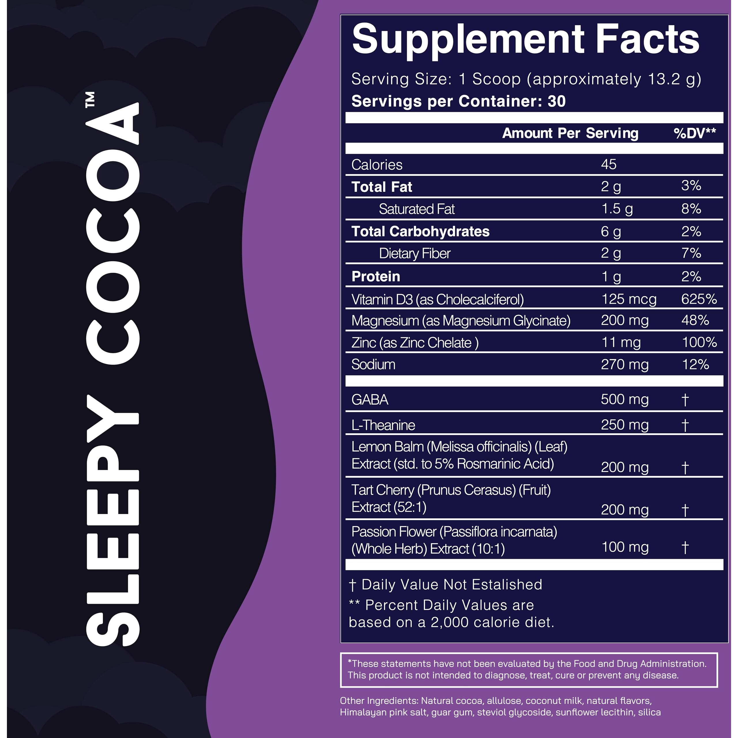Sleepy Cocoa Sugar Free Hot Chocolate Mix - Sleep Support Supplement - Non Dairy, Keto, And Vegan Hot Cocoa Powder - Night Time Self Care - Melatonin And Gluten Free - 30 Servings