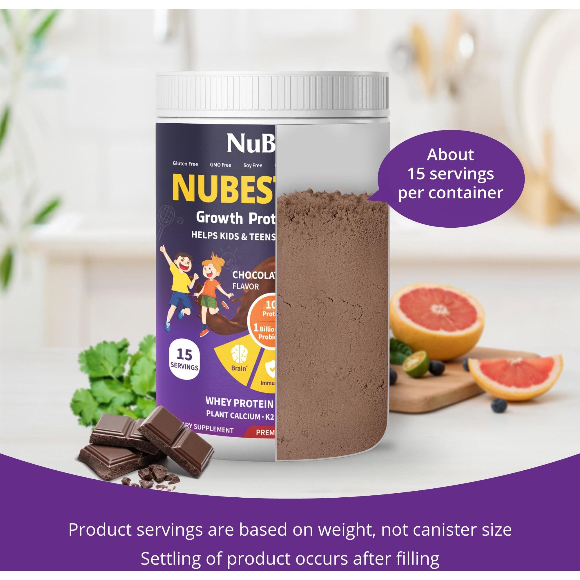 Nubest Tall Protein Powder For Kids & Teens - Whey Protein Powder - Chocolate Protein Powder Shake - Protein Drink With Probiotics, Omega 3-6-9, Vitamin D3 + K2, Calcium, Vitamin - 15 Servings