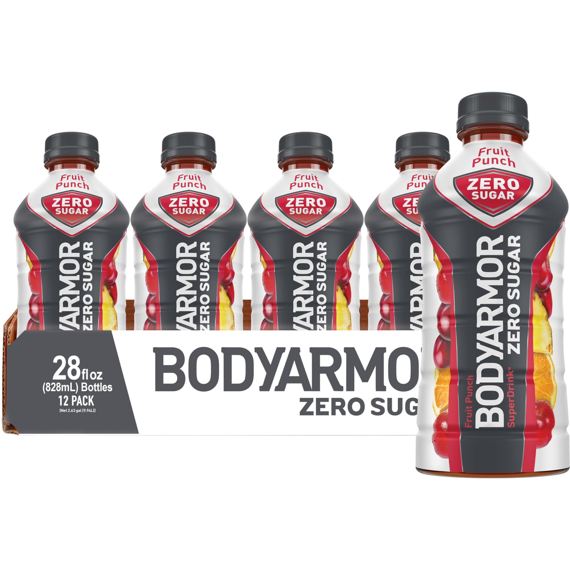Bodyarmor Zero Sugar Fruit Punch, Sugar Free Sports Drink - Low-Calorie Hydration - Natural Flavors With Potassium Packed Electrolytes, Antioxidants, And B-Vitamins, 28 Fl Oz (Pack Of 12)