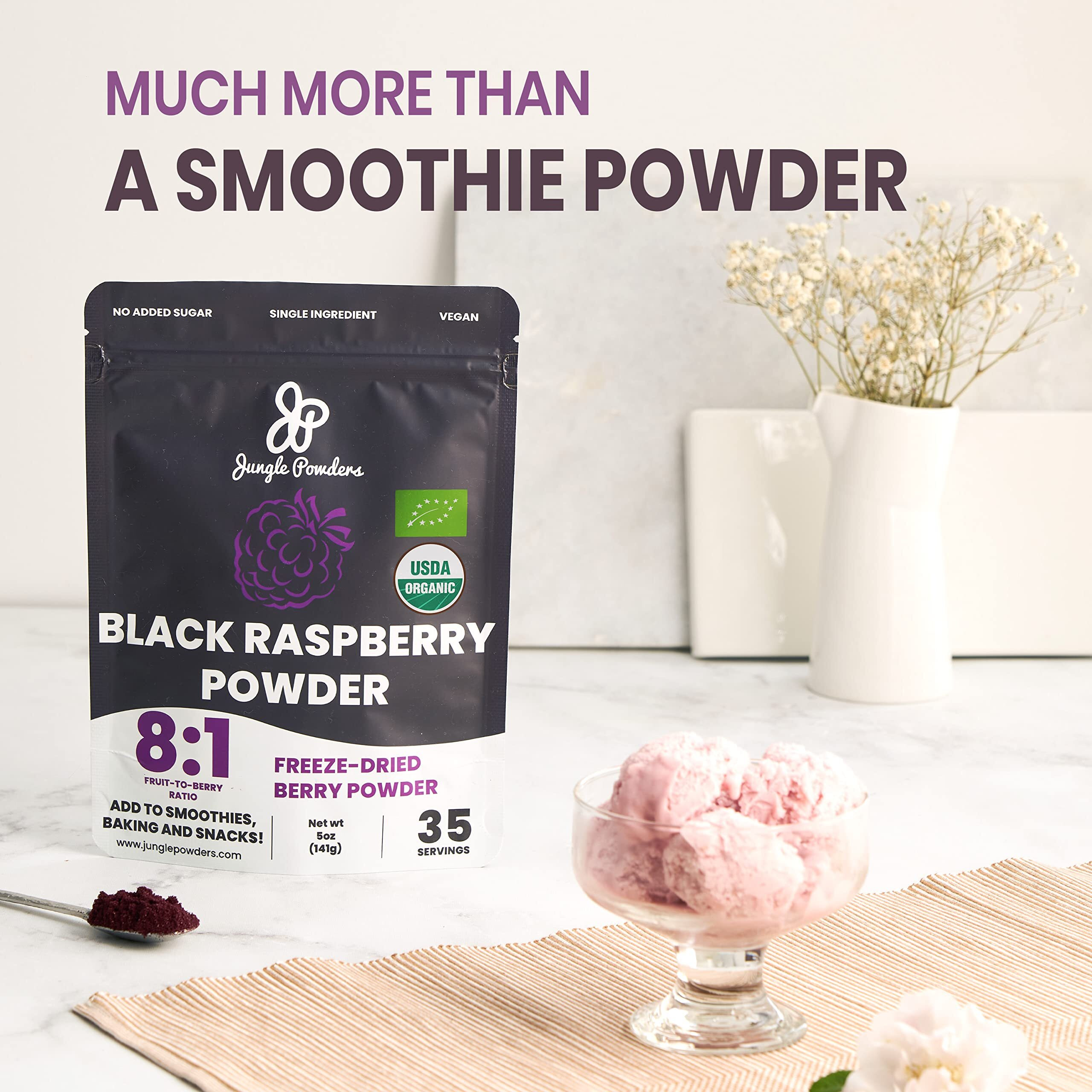 Jungle Powders Organic Black Raspberry Powder 5 Ounce Bag, Usda Organic Freeze Dried Raspberries Fruit Whole Berry For Baking, Additive Filler Free Superfood Extract Rasberries Smoothies Dehydrated