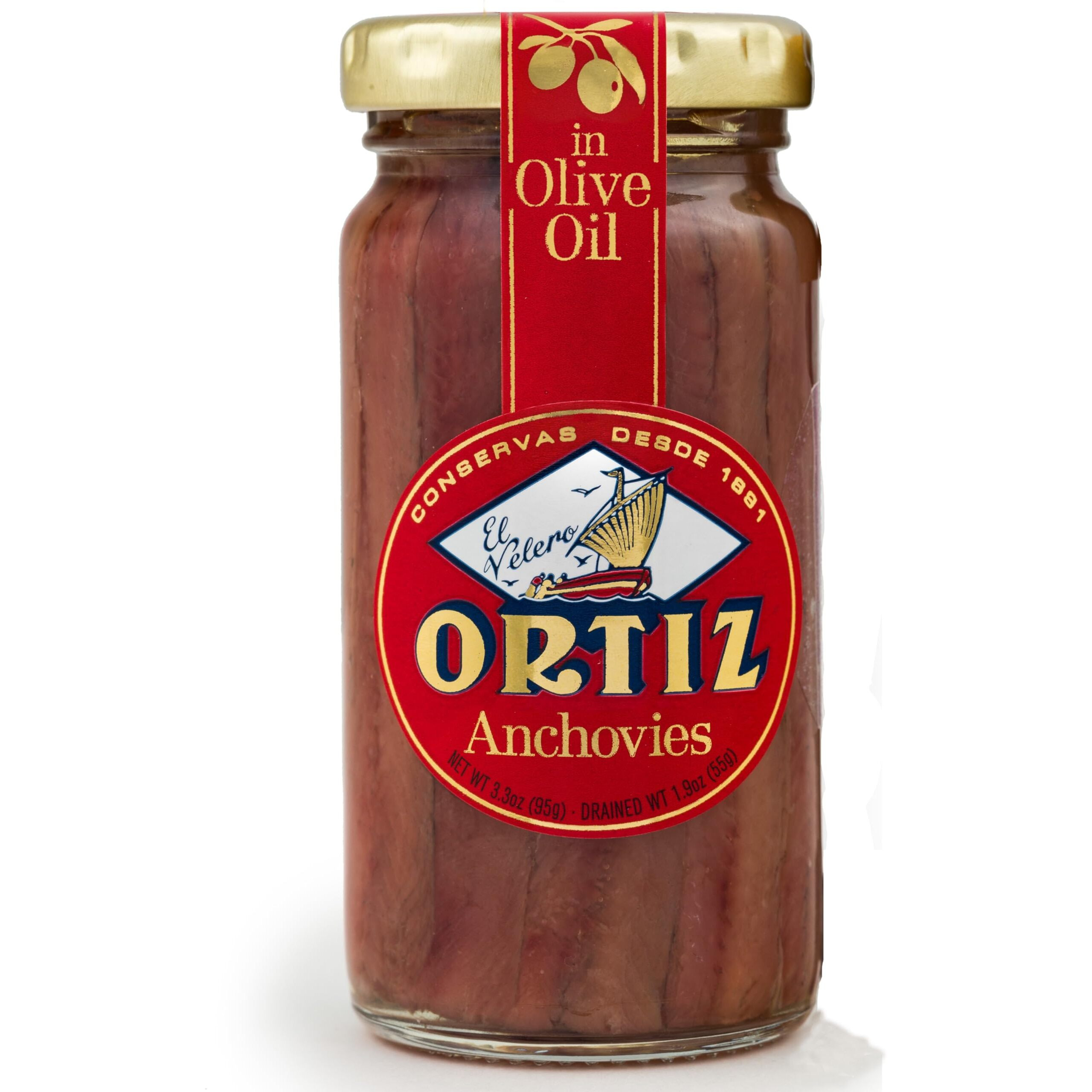 Ortiz Anchovies In Extra Virgin Olive Oil, Firm Buttery Fillets With A Rich Umami Taste, Wild Caught In Spain, Great For Pizza, Pasta And Caeser Salad, 3.3Oz Glass Jar (Pack Of 3)