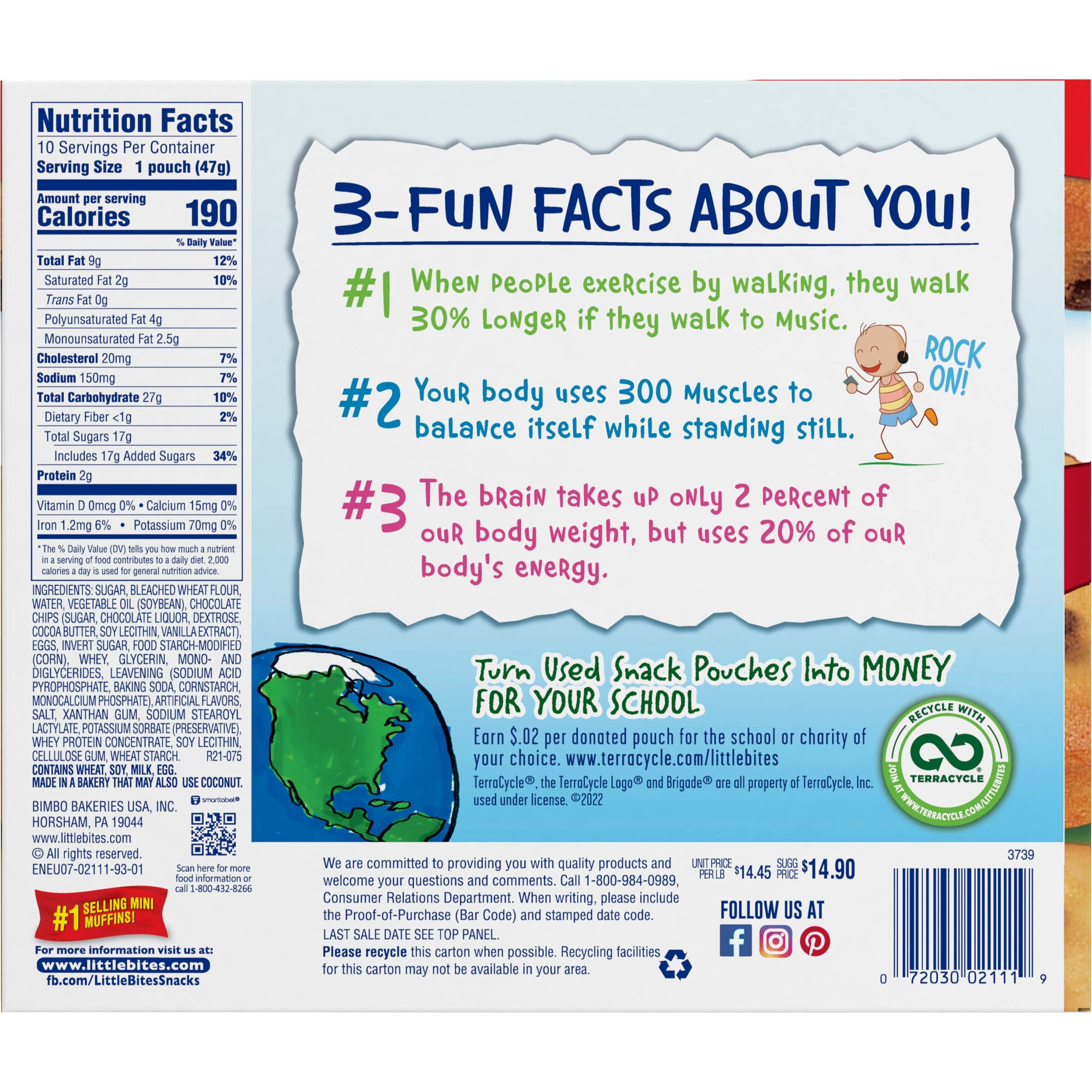 Entenmann's Little Bites Chocolate Chip Mini Muffins, 2 Pack (20 Pouches Total)