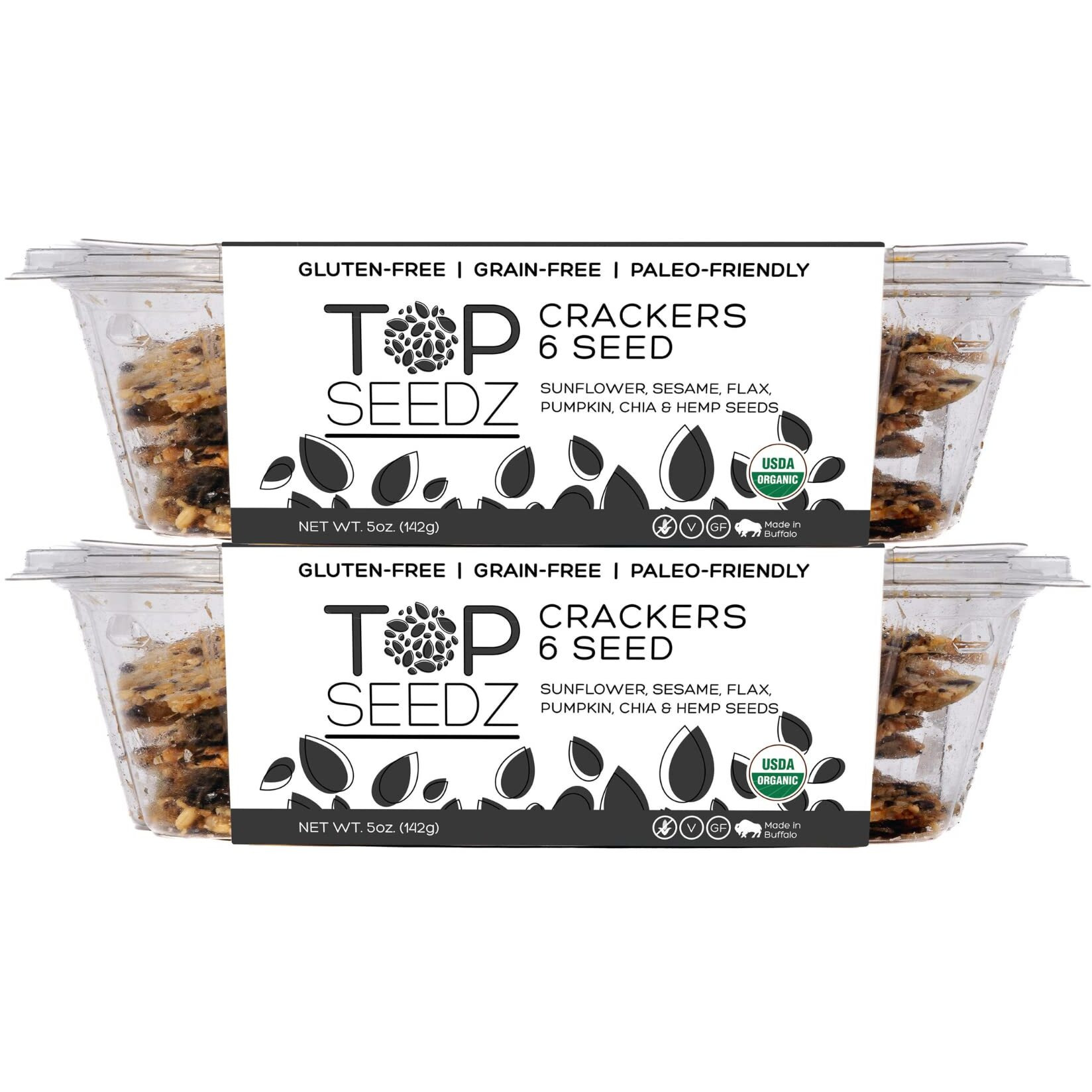 Top Seedz Certified Organic Gluten Free 6 Seed Crackers | 2-Pack | 5 Ounces | Healthy Vegan Crackers With Plant Based Protein | Made Of Sunflower, Flax, Sesame And Pumpkin Seed