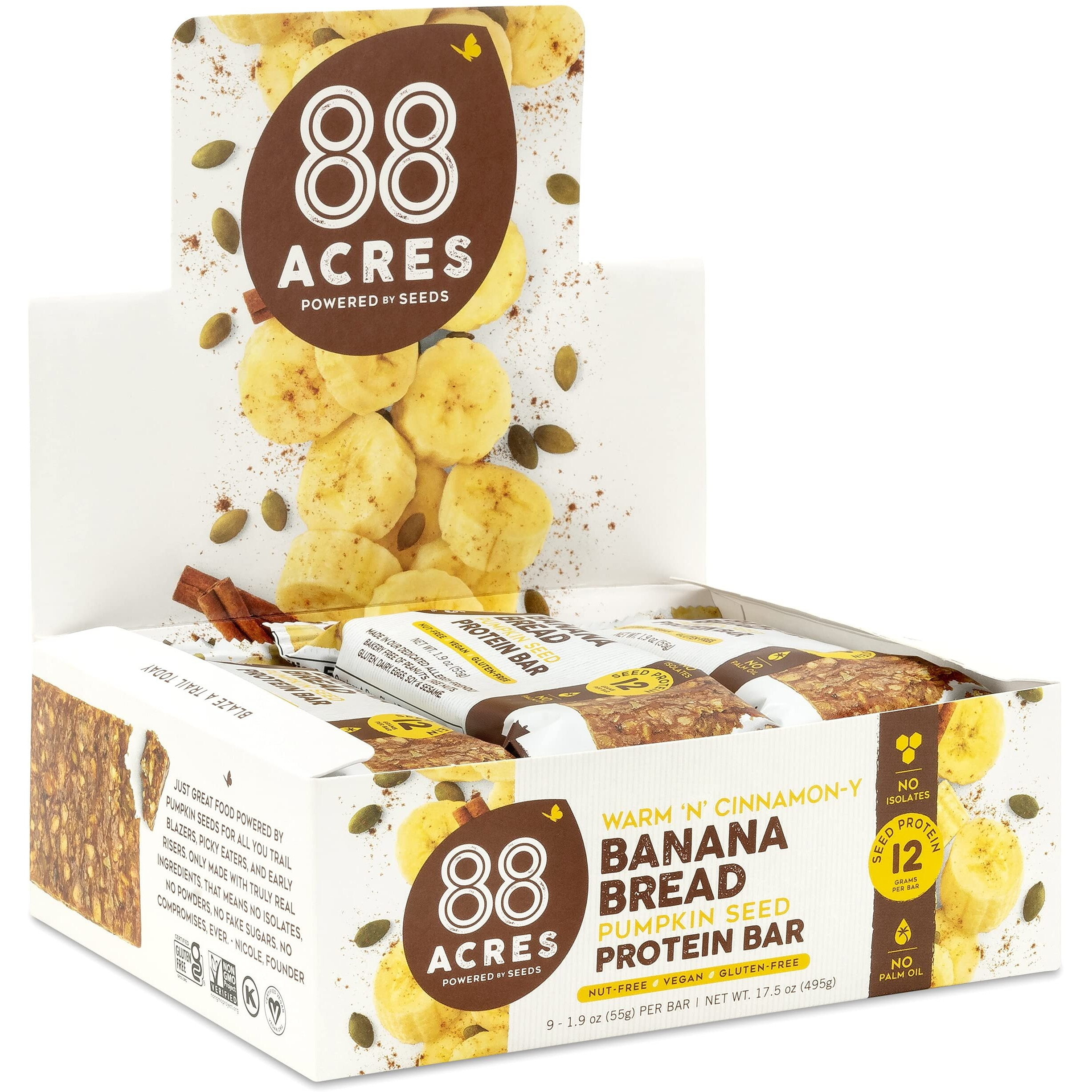 88 Acres Plant Based Seed Protein Bar | 9 Pack, Banana Bread | 12G Of Plant Based Protein, Gluten Free, Nut Free, Non Gmo, School Safe, No Palm Oil
