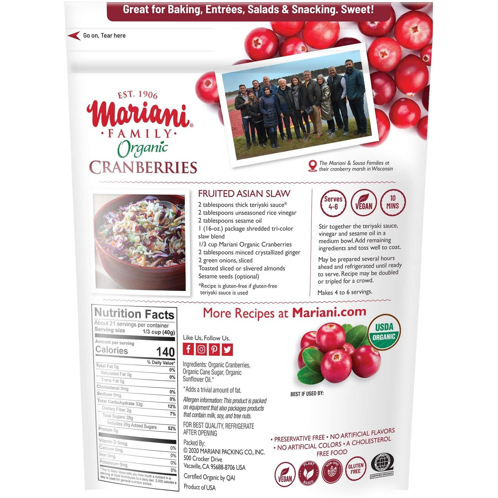 Mariani Organic Dried Cranberries, 30 Oz