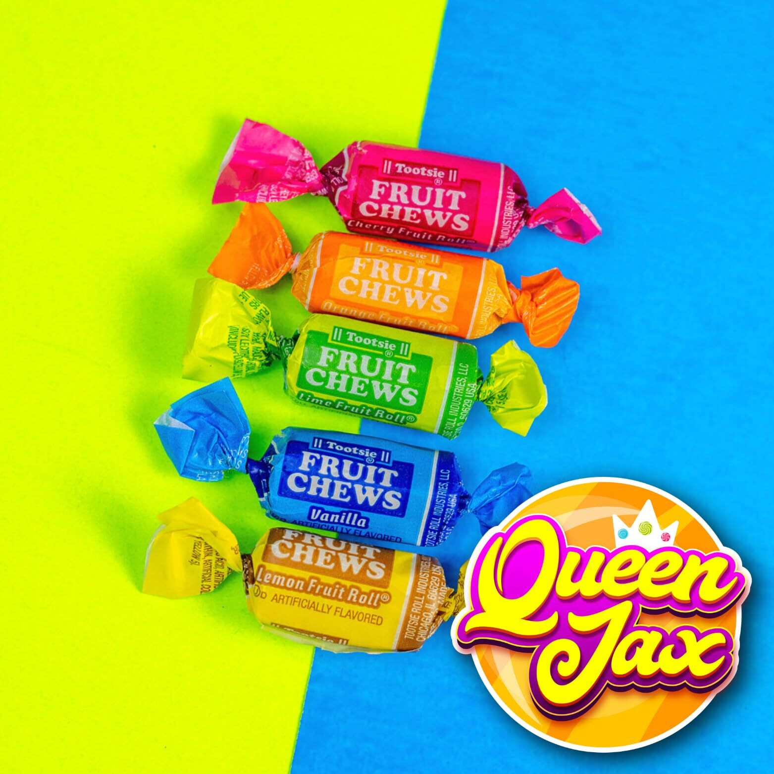 Tootsie Roll Fruit Chews - 1 Pound Bag - Assorted Candy - Chewy, Fruity And Delicious - Cherry, Lemon, Lime, Orange And Vanilla - Queen Jax - Individually Wrapped Candy - Fresh, Mouth Watering And Scrumptious Bulk Candy Bag - Buy In Bulk And Save
