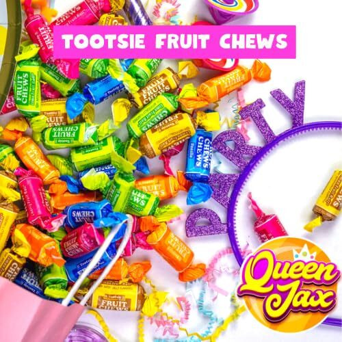Tootsie Roll Fruit Chews - 1 Pound Bag - Assorted Candy - Chewy, Fruity And Delicious - Cherry, Lemon, Lime, Orange And Vanilla - Queen Jax - Individually Wrapped Candy - Fresh, Mouth Watering And Scrumptious Bulk Candy Bag - Buy In Bulk And Save