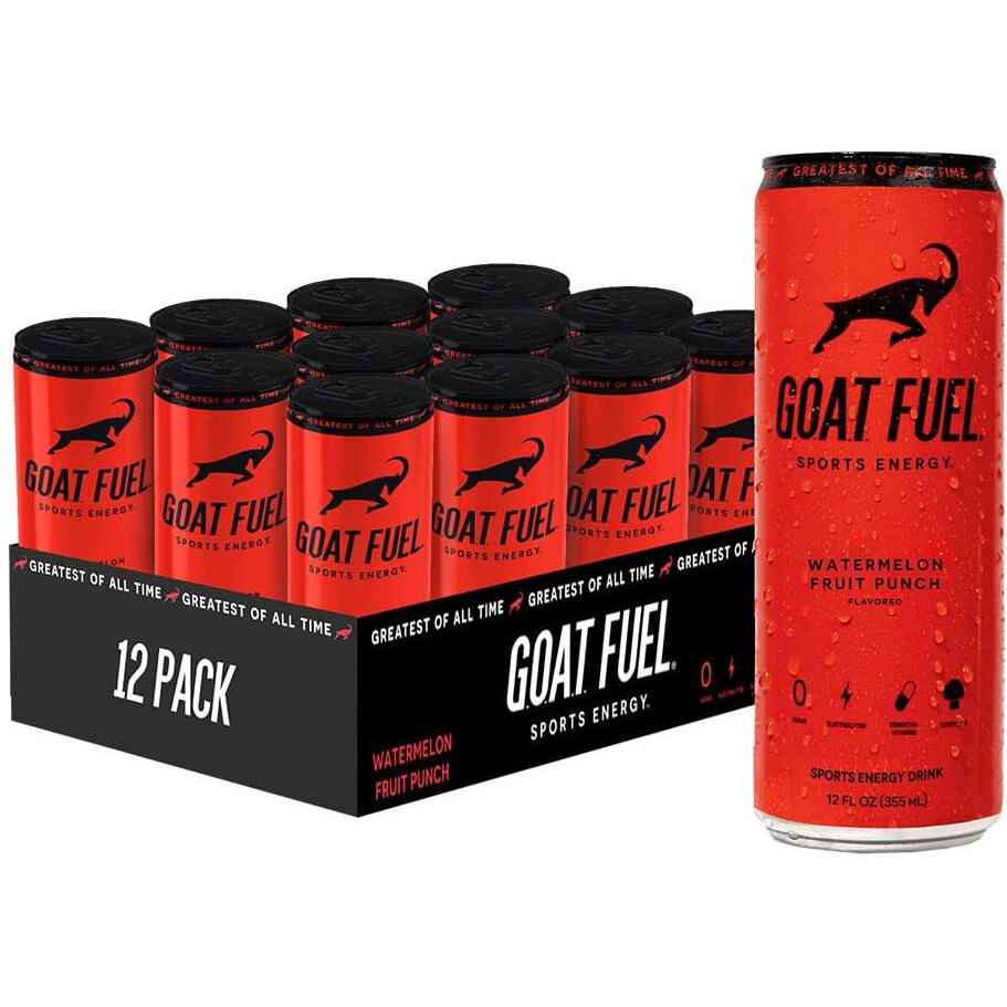 New G.O.A.T. Fuel Energy Drink - Sugar-Free Pre-Workout Energy- Increase Mental And Physical Performance - With Cordyceps Mushrooms, Bcaas And Electrolytes (Pack Of 12) (Watermelon Fruit Punch)