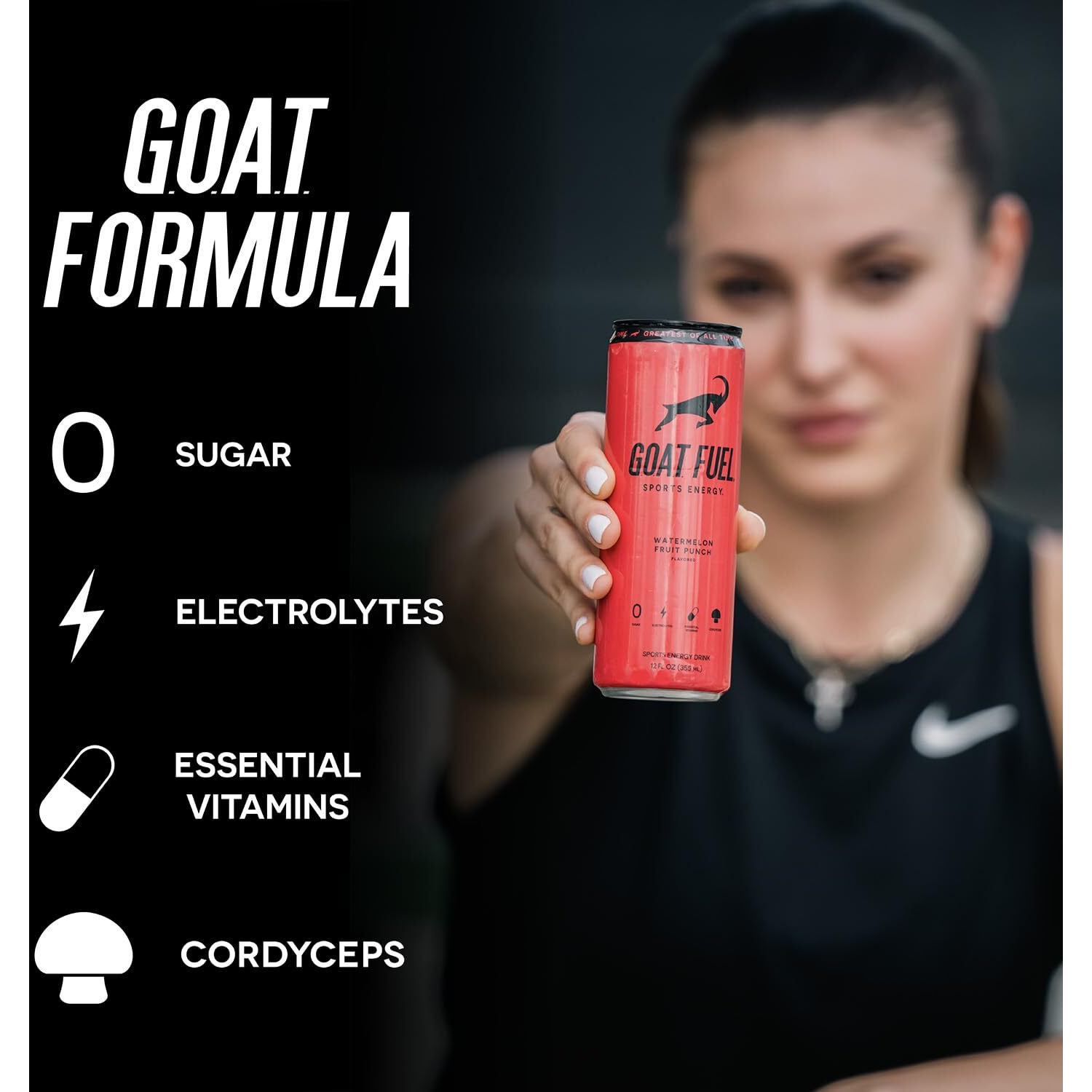 New G.O.A.T. Fuel Energy Drink - Sugar-Free Pre-Workout Energy- Increase Mental And Physical Performance - With Cordyceps Mushrooms, Bcaas And Electrolytes (Pack Of 12) (Watermelon Fruit Punch)