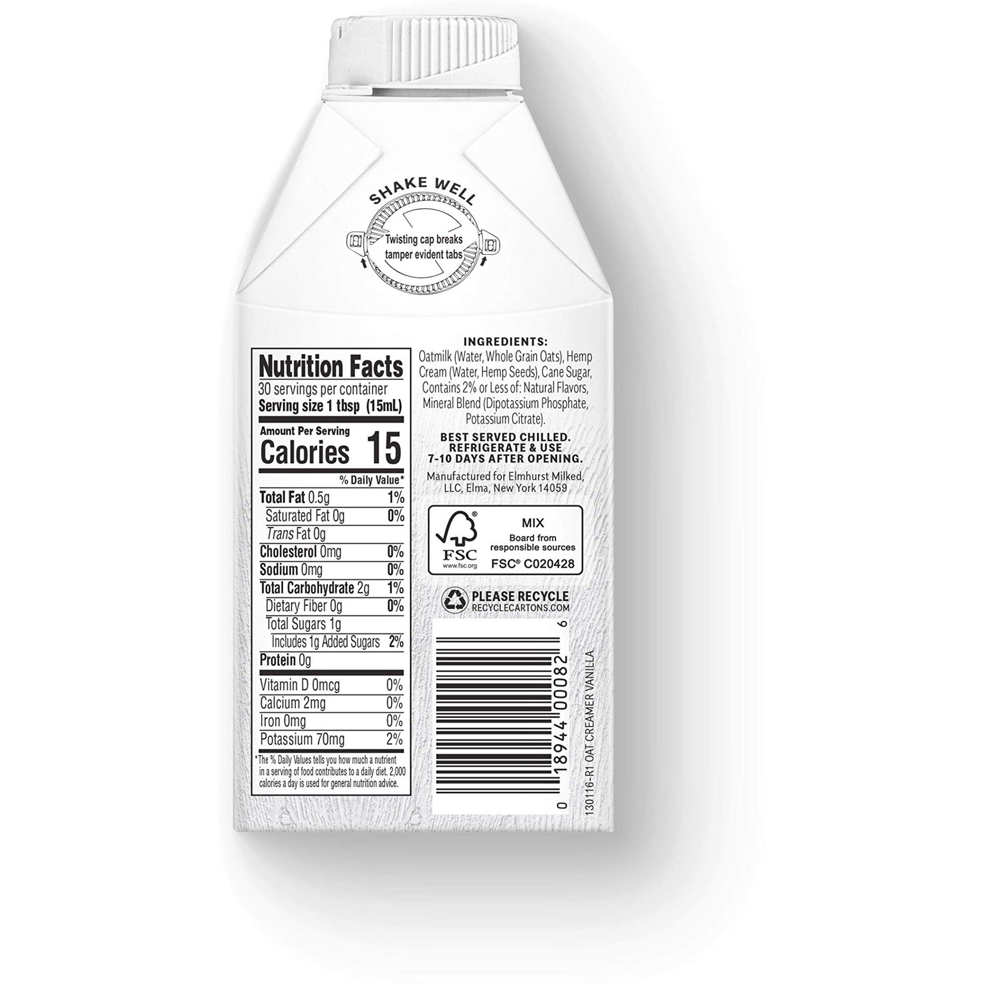 Elmhurst 1925 French Vanilla Oat Creamer, Plant-Based, Vegan, 16 Ounce (Pack Of 6)