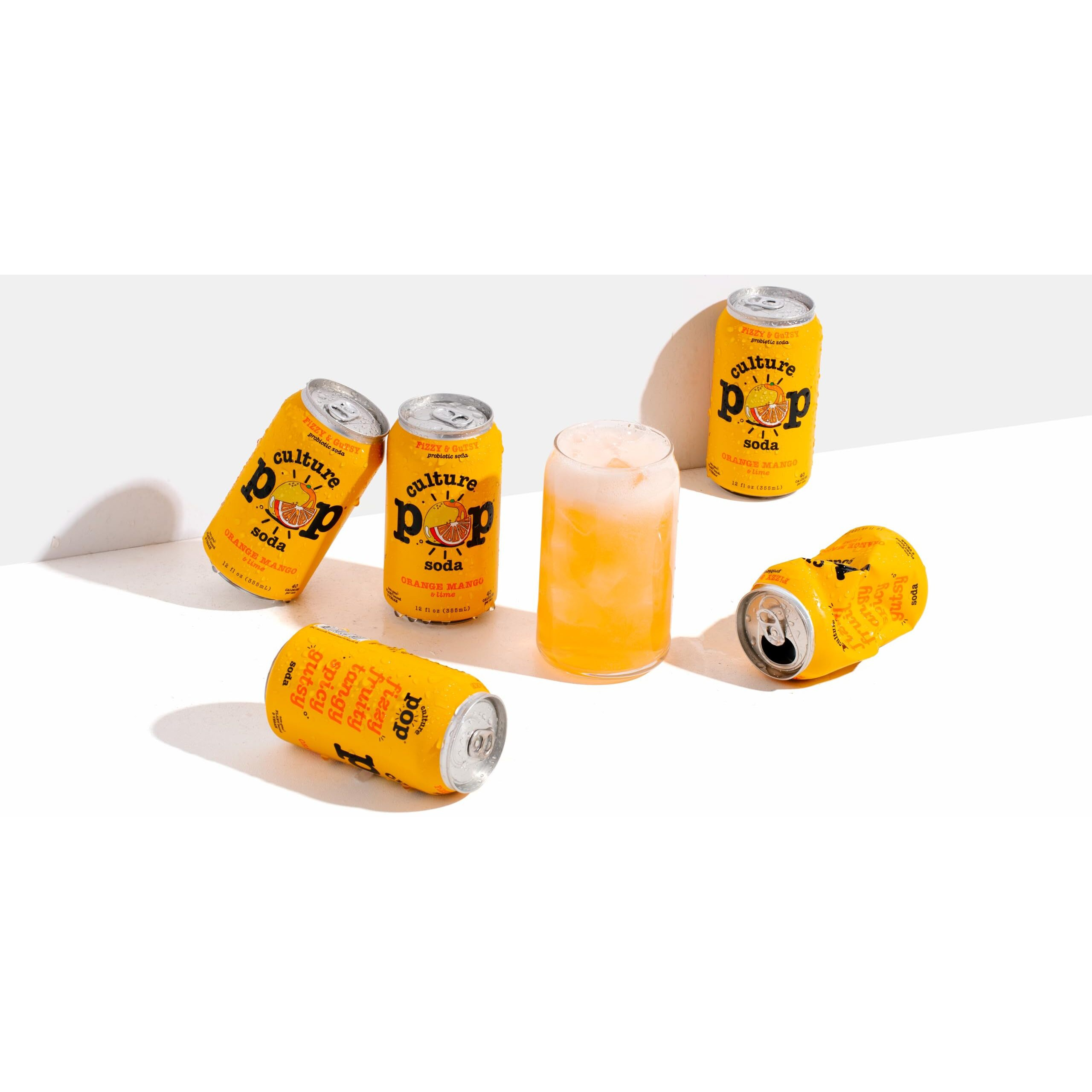 Culture Pop Soda Sparkling Probiotic Drink, Vegan Soda For Gut Health, Non-Gmo, Gf, No Added Sugar, 12 Pack, 12 Fl Oz Cans, Orange Mango
