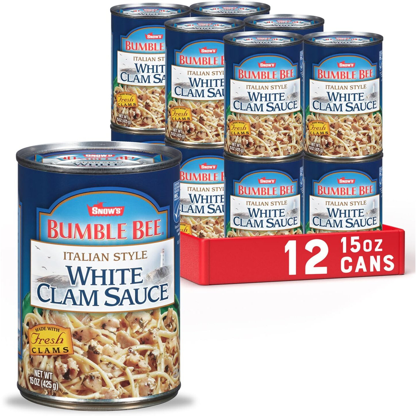 Bumble Bee Snow's Italian Style White Clam Sauce, 15 Ounce (Pack Of 12) - Authentic Italian Clam Sauce - Made With Fresh Clams, Garlic & Spices - Msc Certified