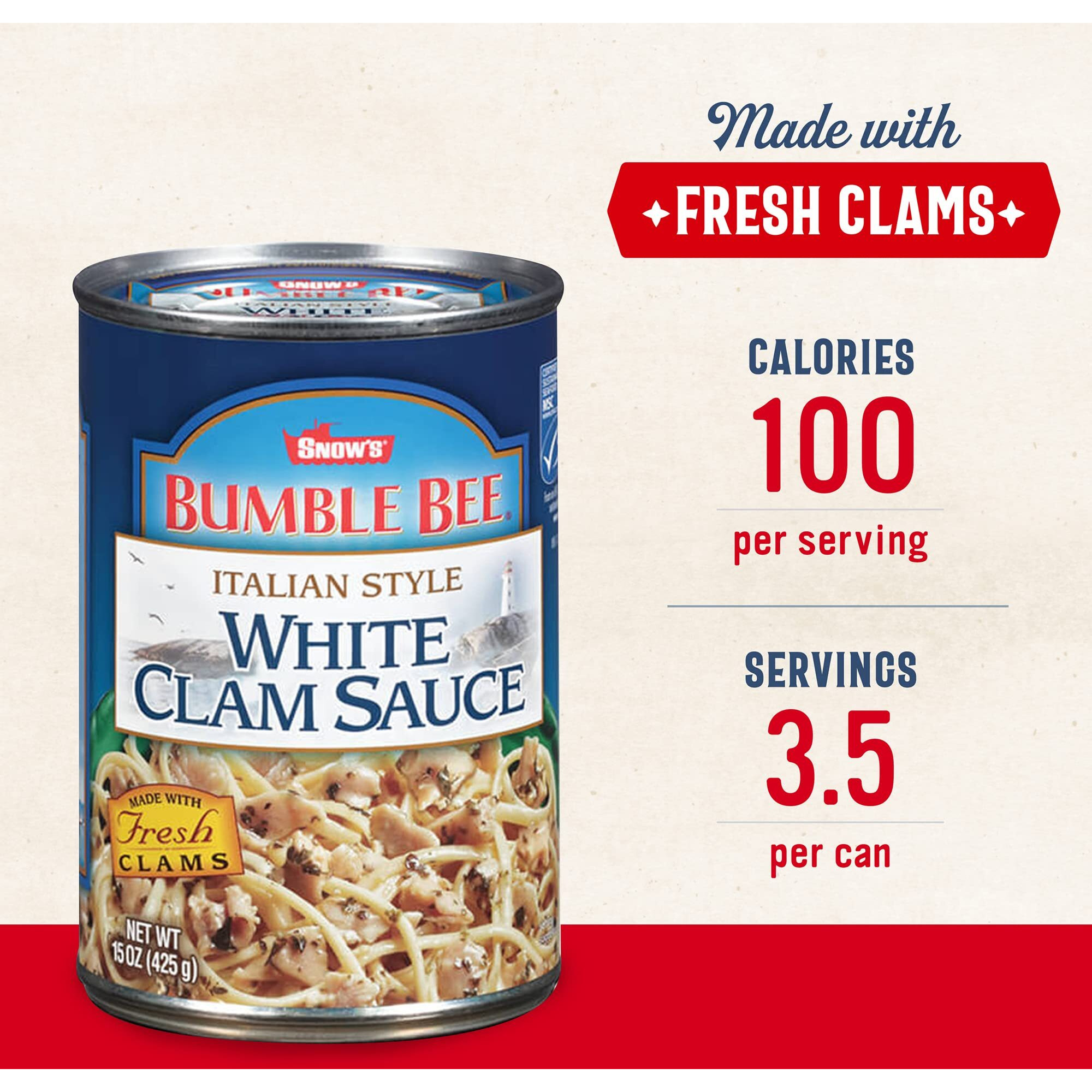 Bumble Bee Snow's Italian Style White Clam Sauce, 15 Ounce (Pack Of 12) - Authentic Italian Clam Sauce - Made With Fresh Clams, Garlic & Spices - Msc Certified