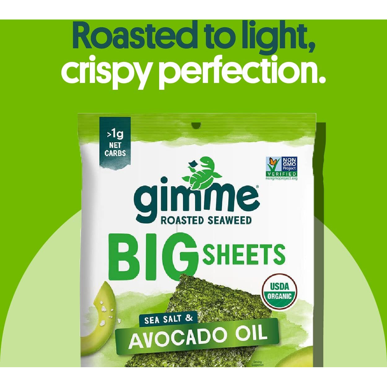Gimme - Sea Salt & Avocado Oil - Big Sheets - Organic Roasted Seaweed Sheets - Keto, Vegan, Gluten Free- Healthy On-The-Go Snack For Kids & Adults - (.92Oz) - (Pack Of 10)