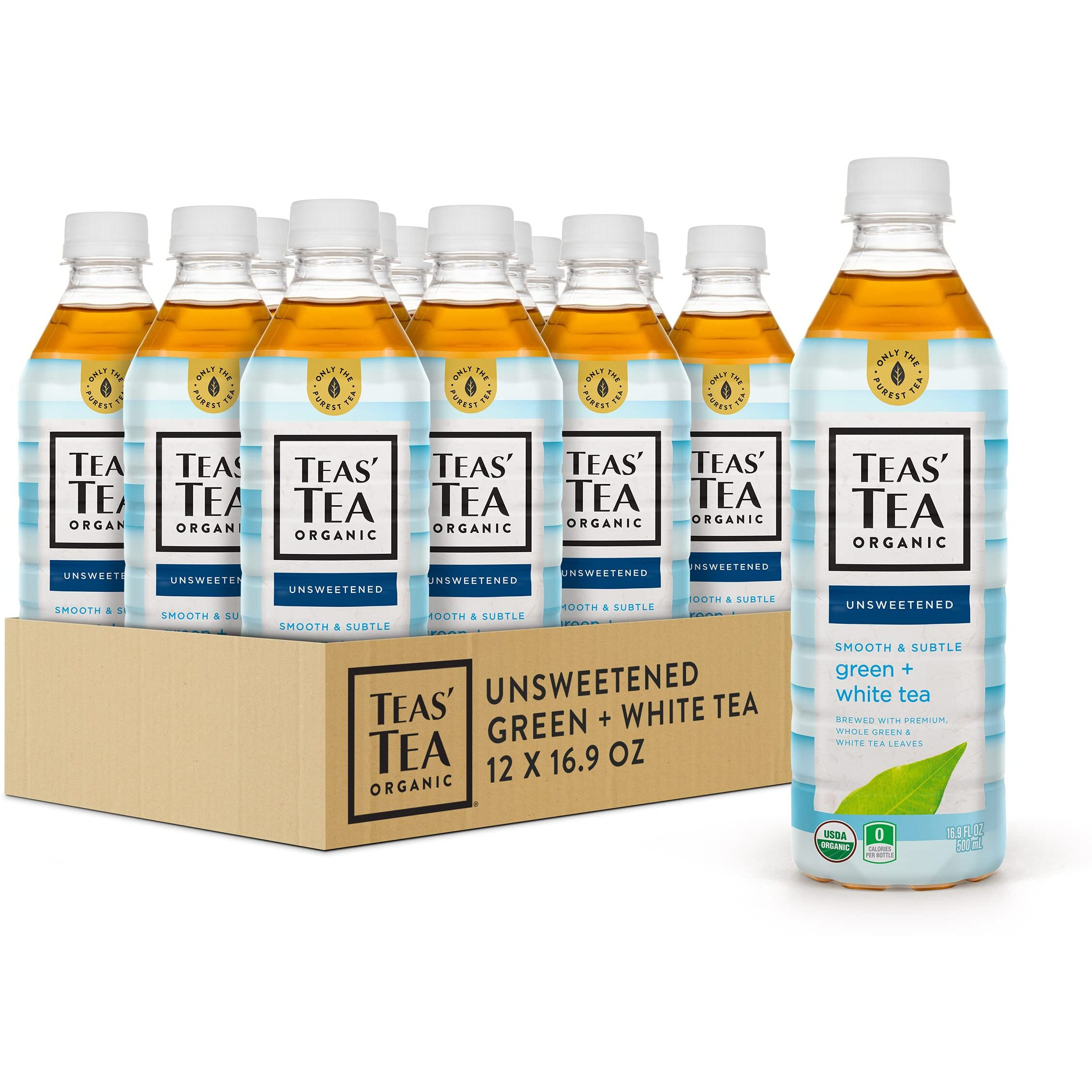 Teas' Tea Unsweetened Green White Tea 16.9 Ounce (Pack Of 12) Organic, Sugar Free, 0 Calories