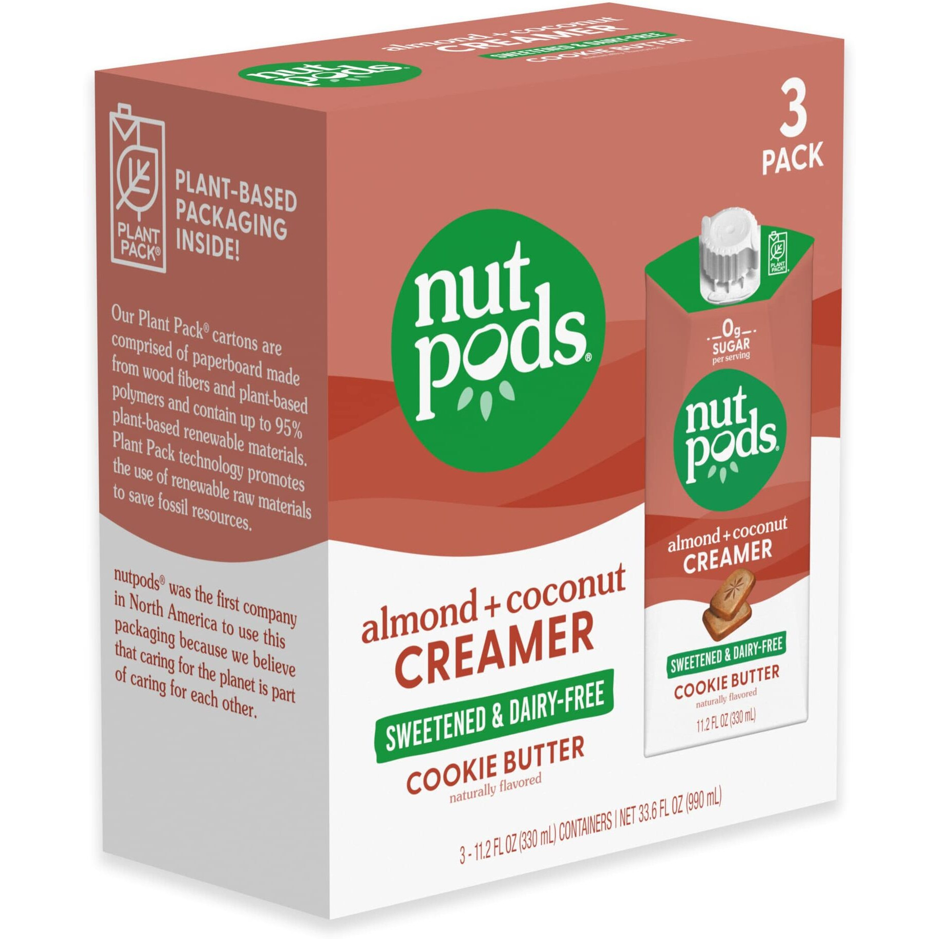 Nutpods Sweetened Cookie Butter Keto Coffee Creamer - Sweetened Non Dairy Creamer With Zero Sugar - 10 Calories And Zero Net Carbs Per Serving Gluten Free, Non-Gmo, Vegan, Sugar Free, Kosher (3-Pack)