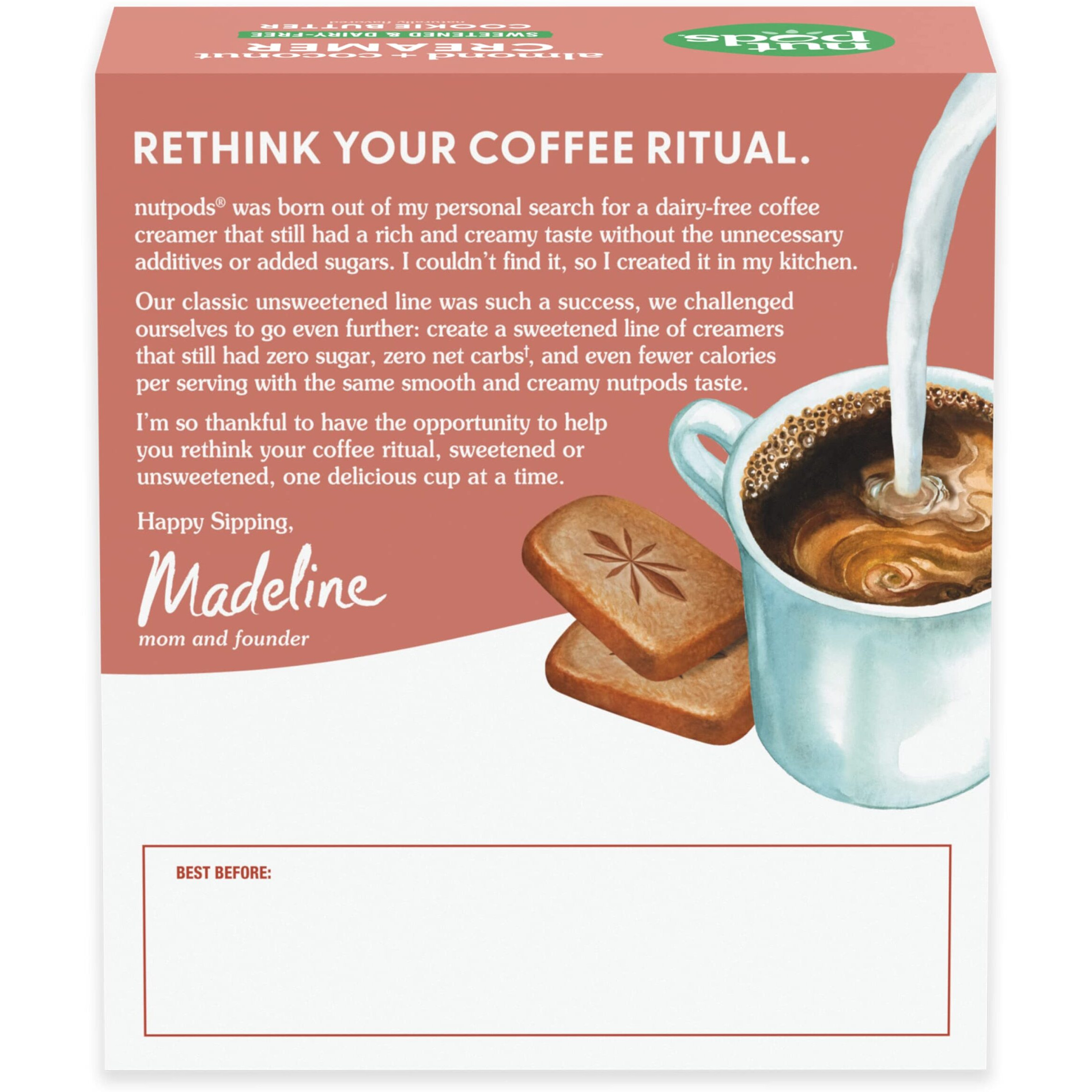 Nutpods Sweetened Cookie Butter Keto Coffee Creamer - Sweetened Non Dairy Creamer With Zero Sugar - 10 Calories And Zero Net Carbs Per Serving Gluten Free, Non-Gmo, Vegan, Sugar Free, Kosher (3-Pack)