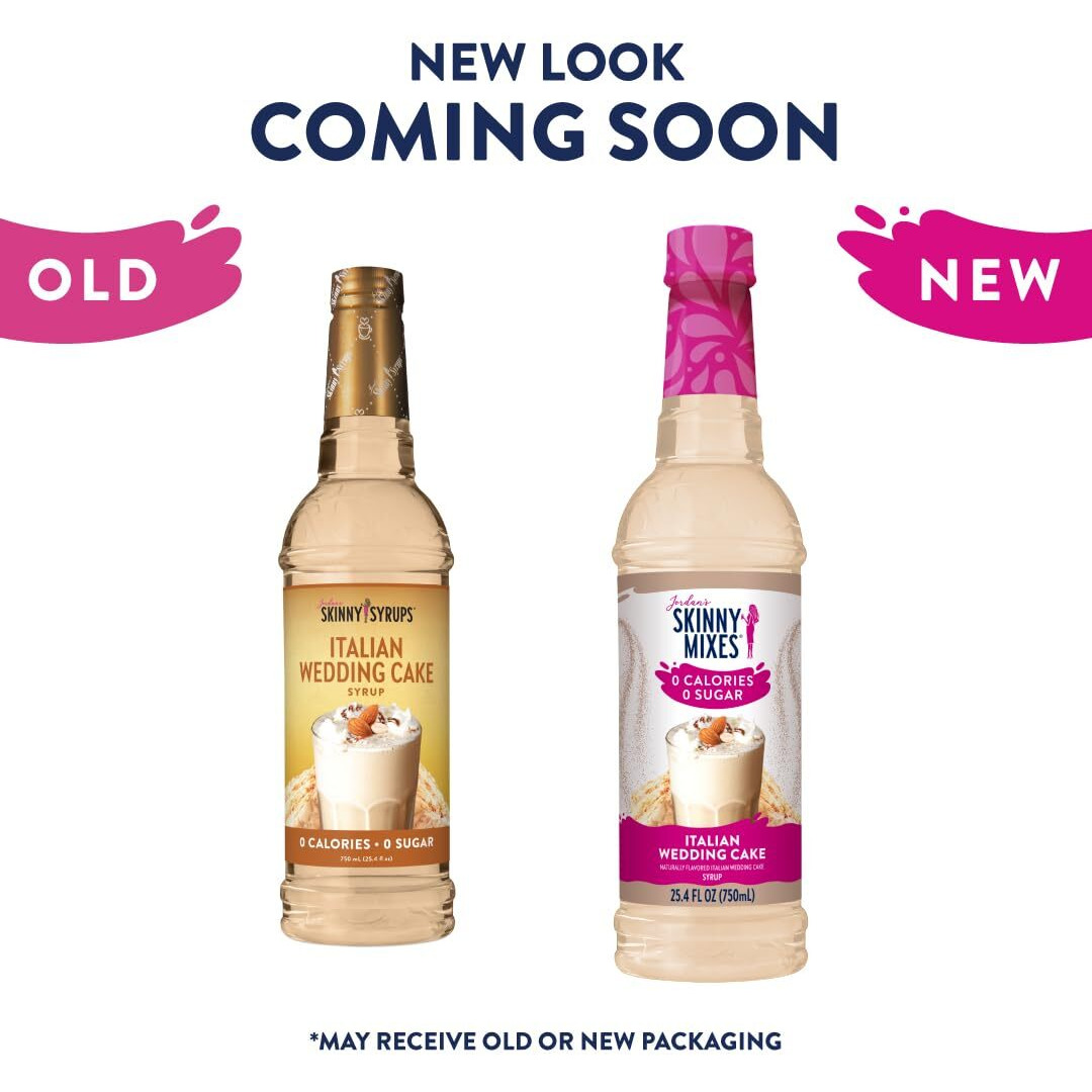 Jordan's Skinny Syrups Sugar Free Coffee Syrup, Italian Wedding Cake Syrup Flavor, Zero Calorie Flavoring For Latte, Protein Shake, Cocktail & More, Gluten Free, Keto Friendly, 25.4 Fl Oz, 1 Pack