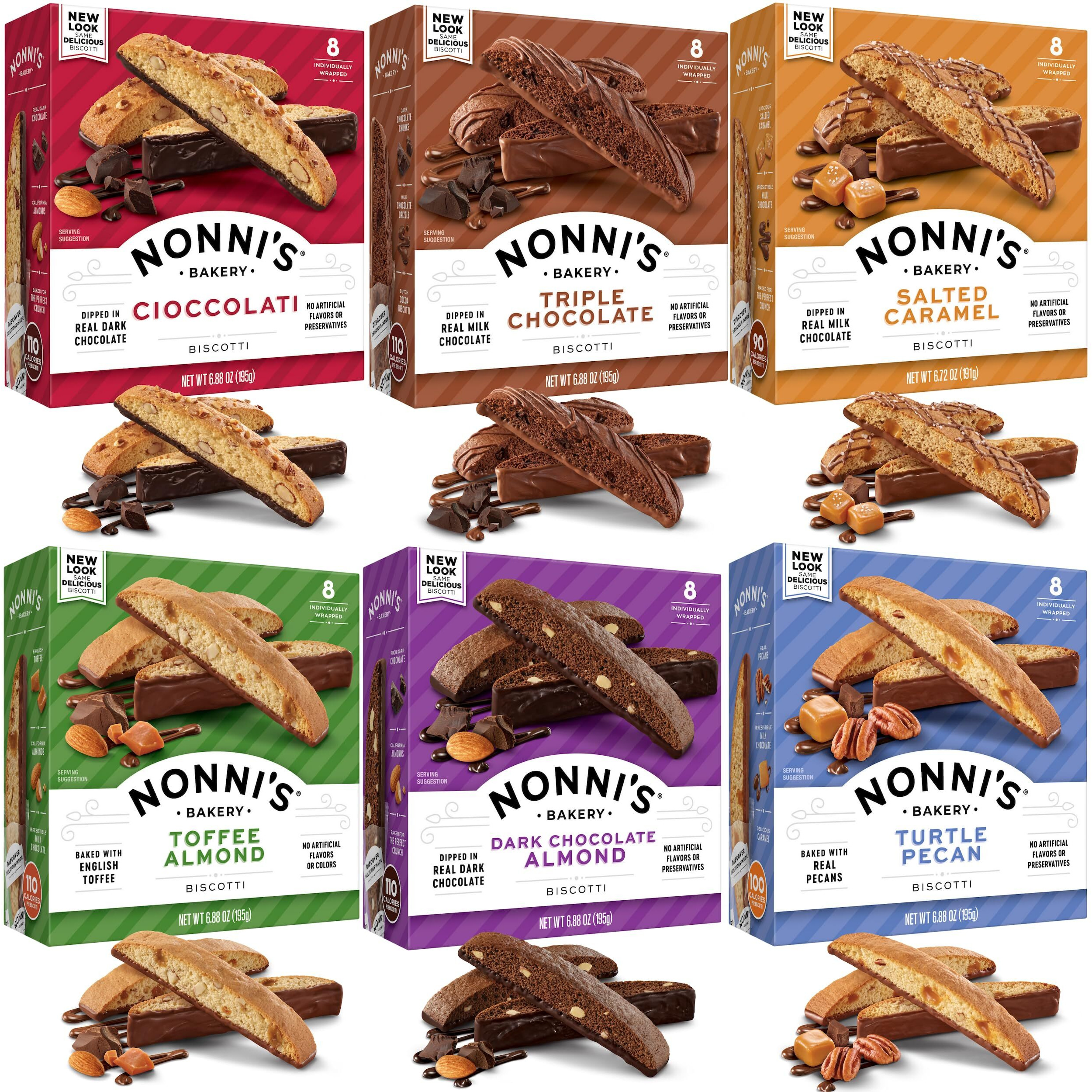 Nonni's Italian Biscotti Variety Pack - 6 Assorted Flavors - Holiday Snack For Christmas Cookies - Biscotti Cookie Variety Pack - Italian Cookie Assortment - Biscotti Individually Wrapped Cookies - Kosher