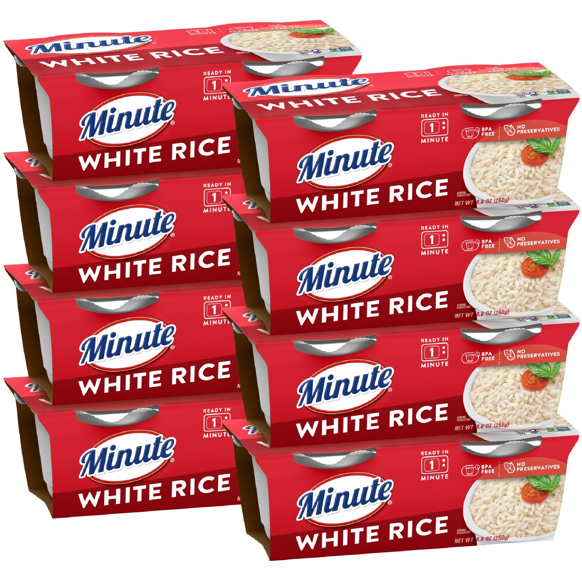 Minute Ready-To-Serve White Rice, Microwavable Rice Cups, 4.4-Ounce Cups, 2 Count, (Pack Of 8)