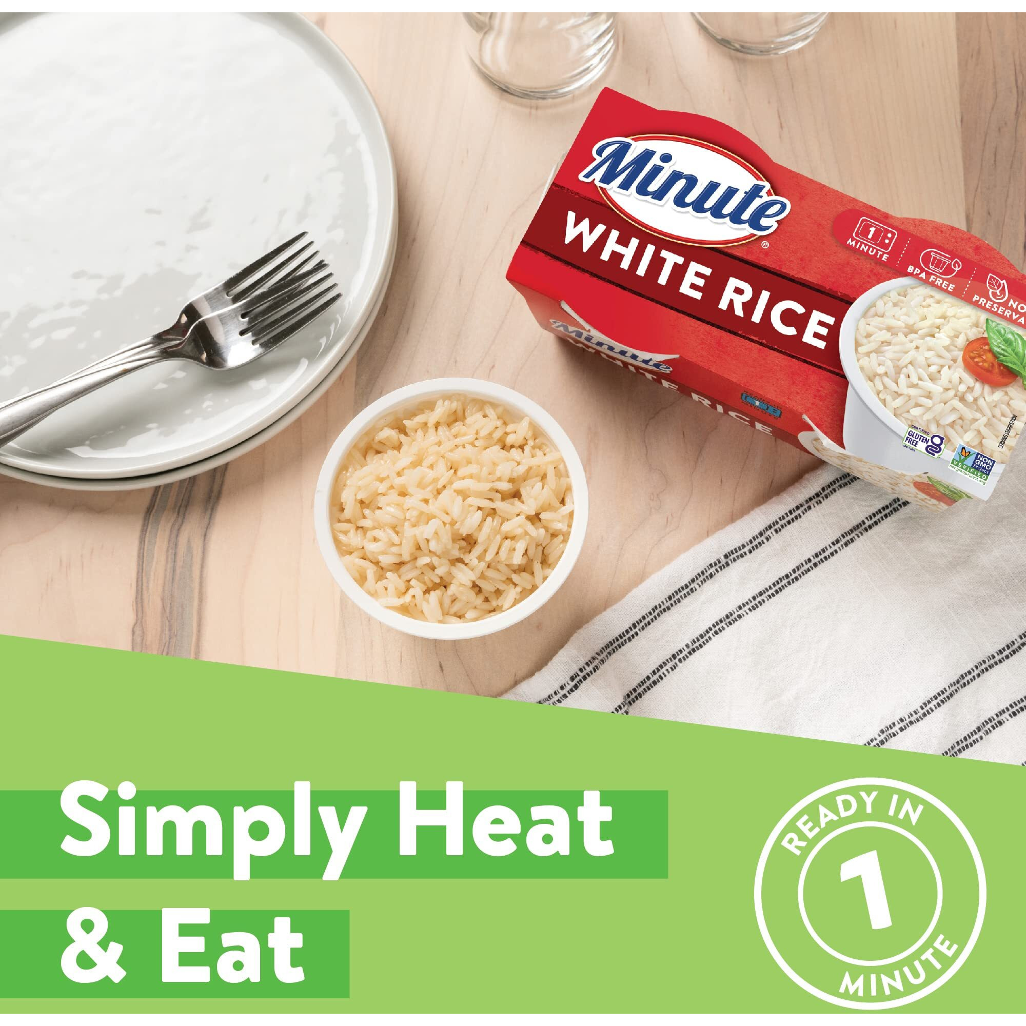 Minute Ready-To-Serve White Rice, Microwavable Rice Cups, 4.4-Ounce Cups, 2 Count, (Pack Of 8)
