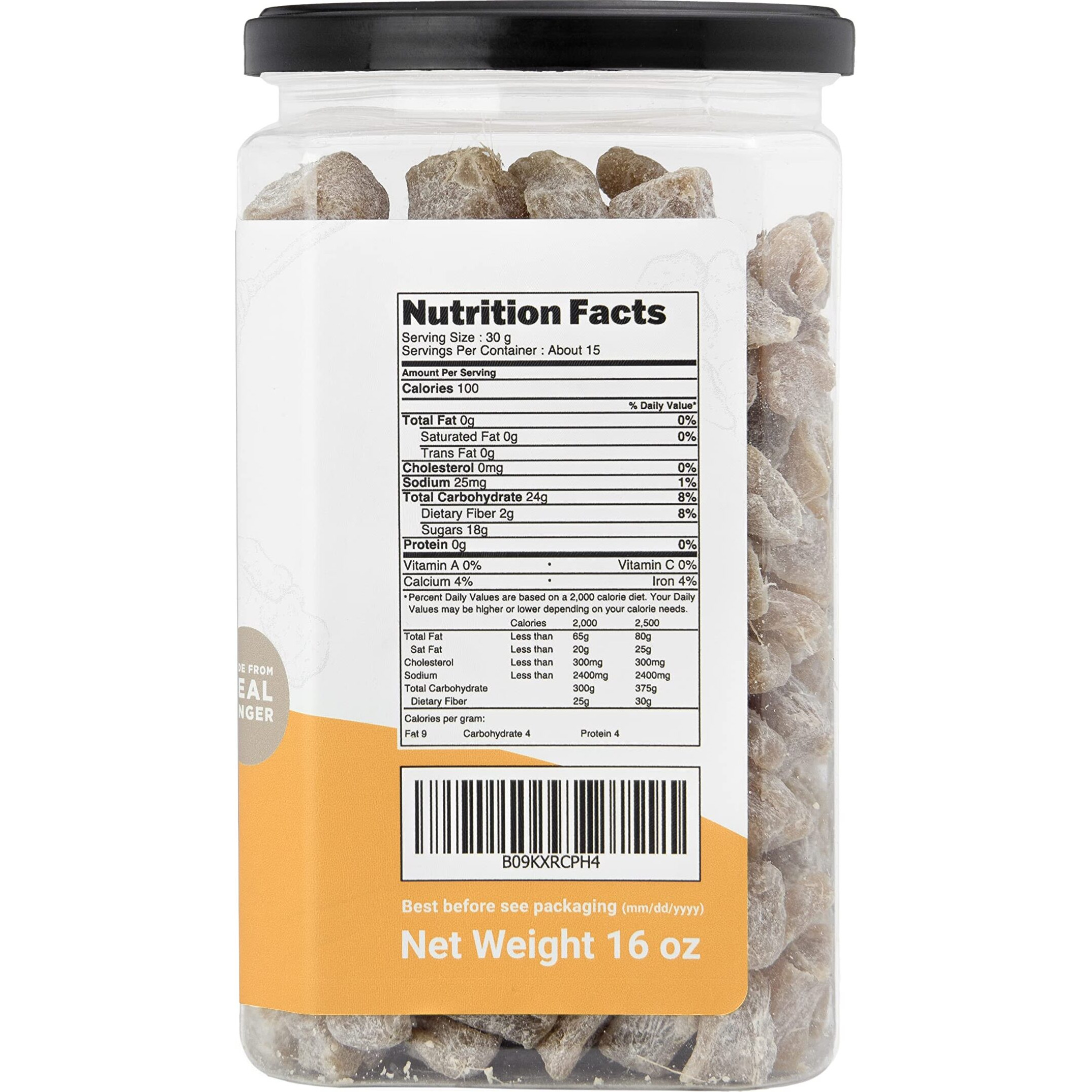 Homtiem Dried Crystallized Ginger Less Sweet ( 16 Ounce) Real Soft, Chews And Candied Delicious Pieces Gingers, Perfect For Baking And Nausea Relief, Easy To Eat, Keep And Use, Chunks And Slices, No Artificial Colors, All-Natural And Preservative-Free(1 Lb)