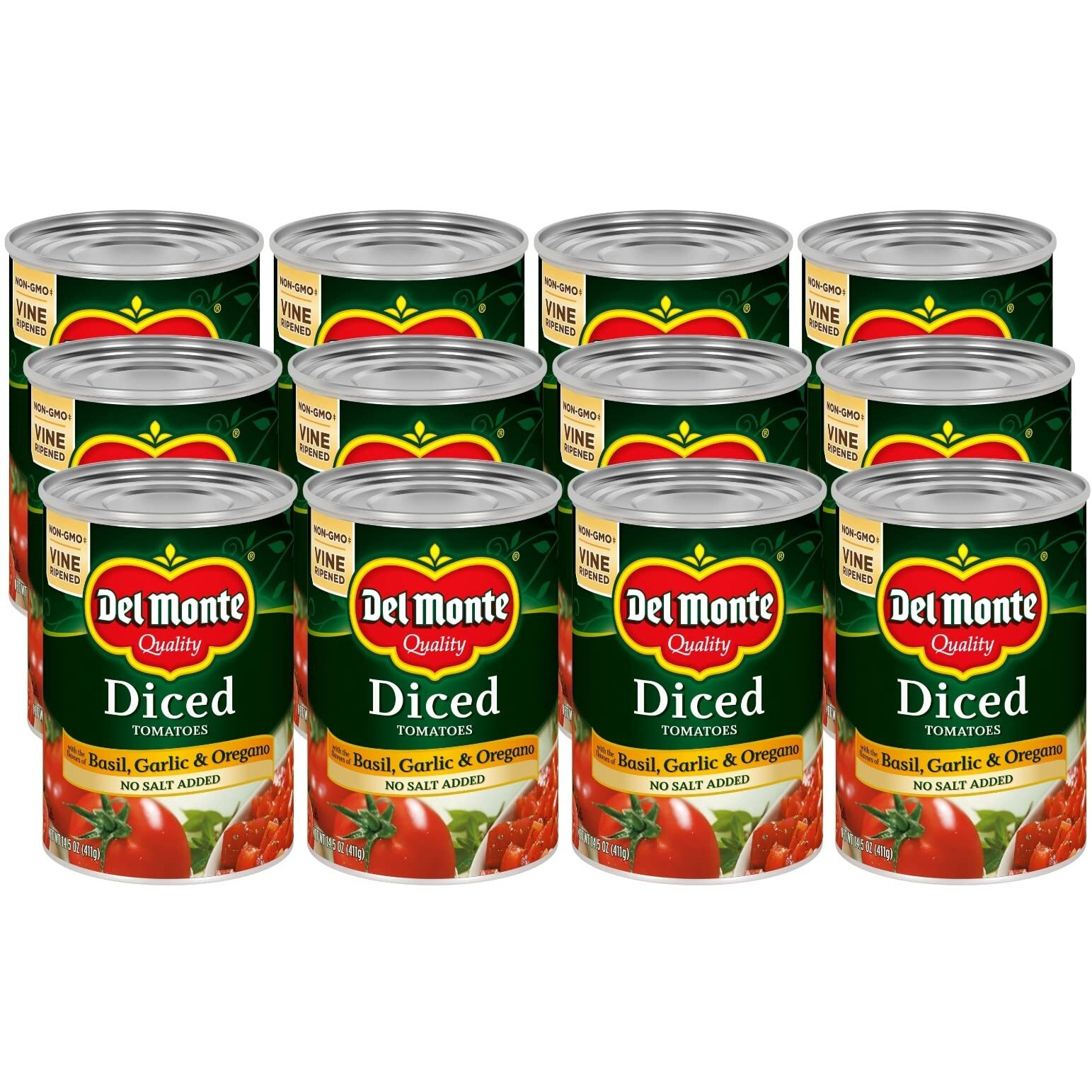 Del Monte Canned Diced Tomatoes With Basil, Garlic, Oregano And No Added Salt, 14.5 Ounce (Pack Of 12)