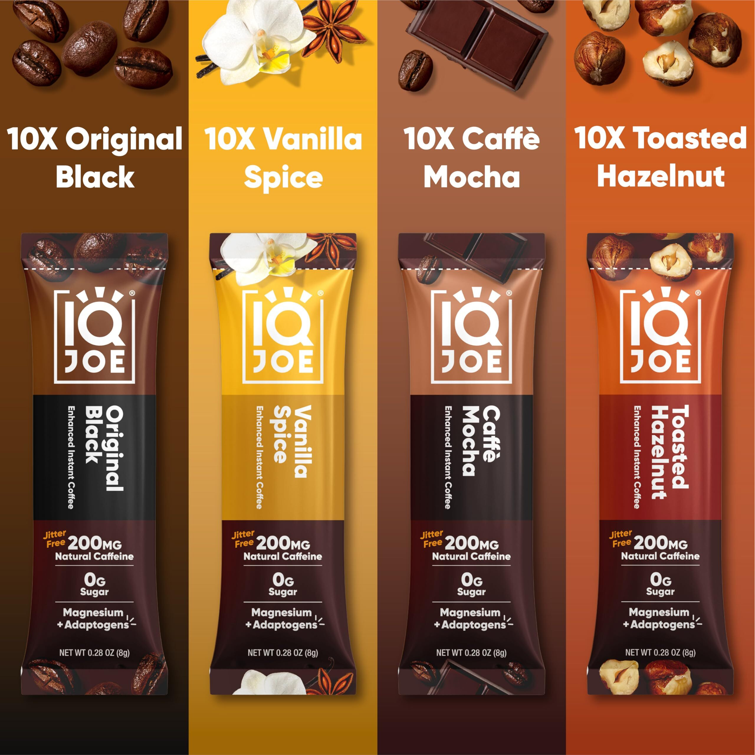 Iqjoe Instant Mushroom Coffee Packets With Lions Mane And Magtein Magnesium L-Threonate - New Variety Pack - Clarity And Mood Enhancing - Sugar Free, Keto, Vegan - 200Mg Natural Caffeine - 40 Count