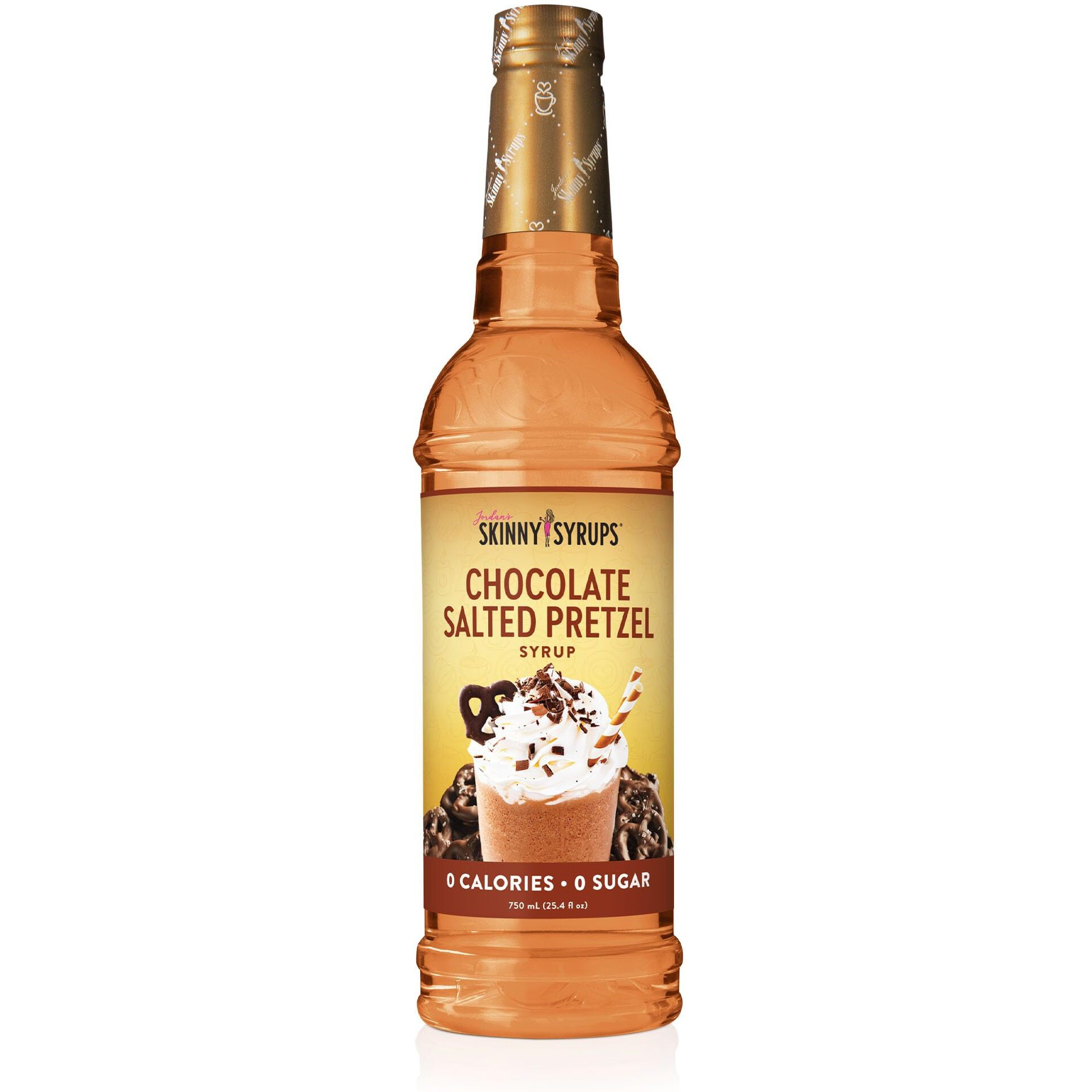Jordan's Skinny Syrups Sugar Free Coffee Syrup, Chocolate Covered Pretzel Syrup Flavor, Zero Calorie Flavoring For Latte, Protein Shake, Cocktail & More, Gluten Free, Keto Friendly, 25.4 Fl Oz, 1 Pack