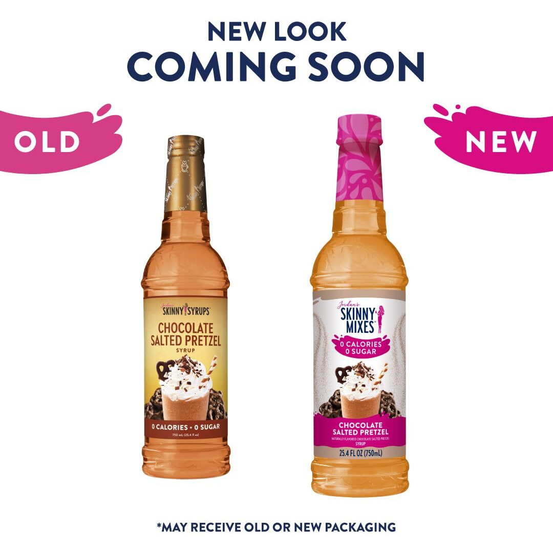 Jordan's Skinny Syrups Sugar Free Coffee Syrup, Chocolate Covered Pretzel Syrup Flavor, Zero Calorie Flavoring For Latte, Protein Shake, Cocktail & More, Gluten Free, Keto Friendly, 25.4 Fl Oz, 1 Pack