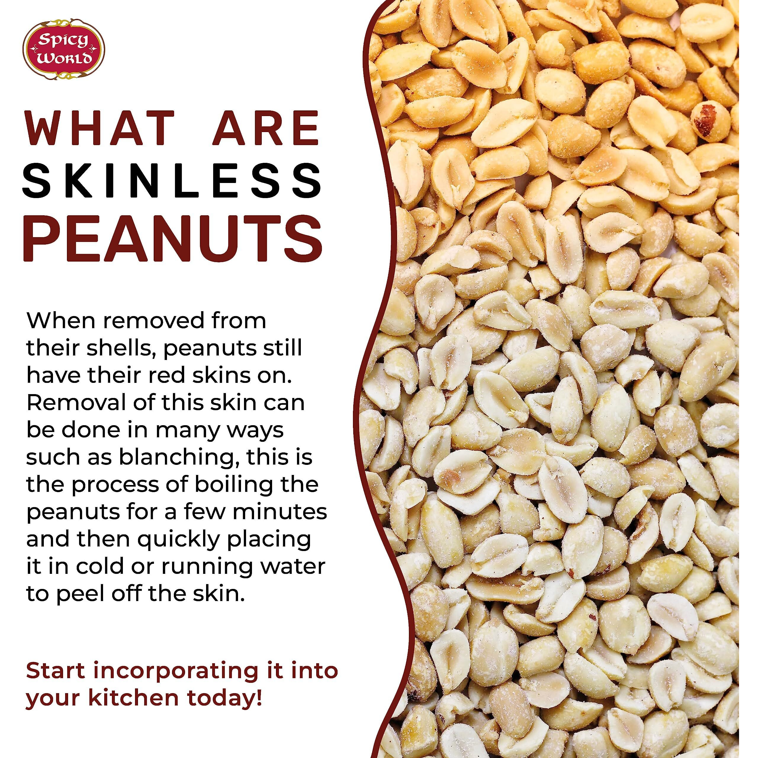 Spicy World Skinless Peanuts, Blanched Raw Peanuts (Uncooked, Unsalted) 4 Pound (64Oz) ~ All Natural Usa Grown