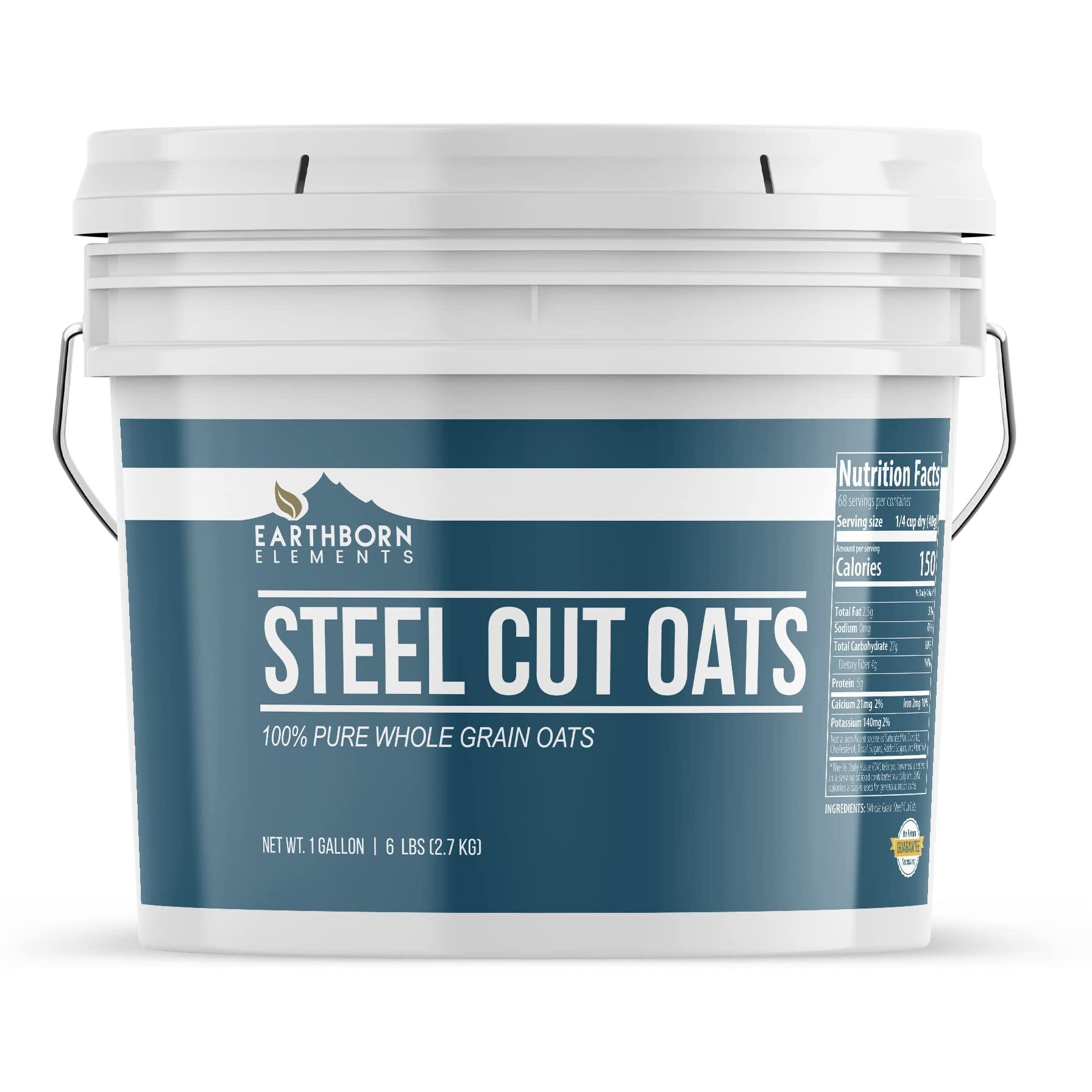Earthborn Elements Steel Cut Oats (1 Gallon), Also Called Irish Oatmeal, Breakfast, Resealable Bucket