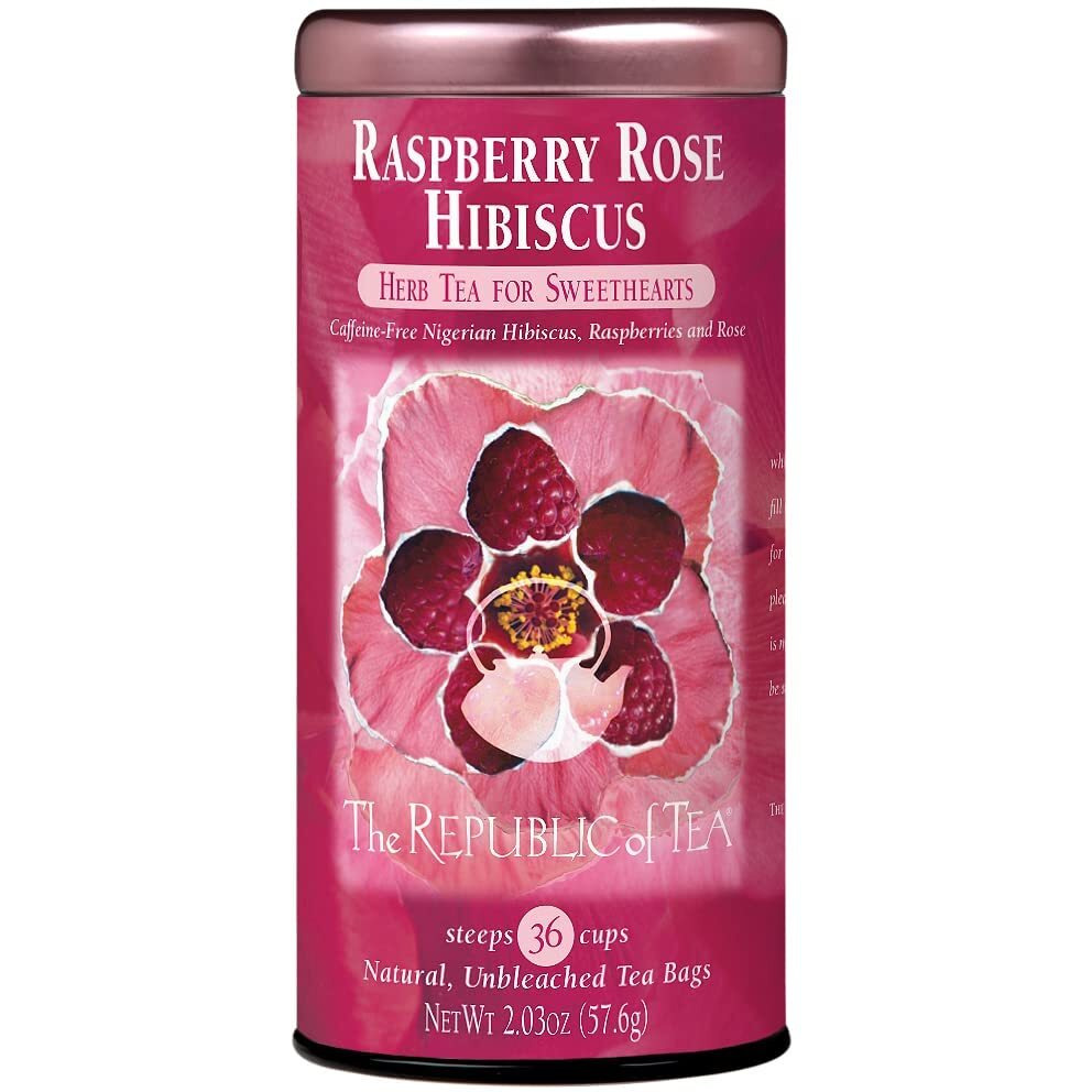 The Republic Of Tea Raspberry Rose Hibiscus Tea, 36 Count Tea Bag Tin