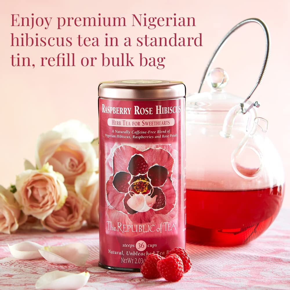 The Republic Of Tea Raspberry Rose Hibiscus Tea, 36 Count Tea Bag Tin