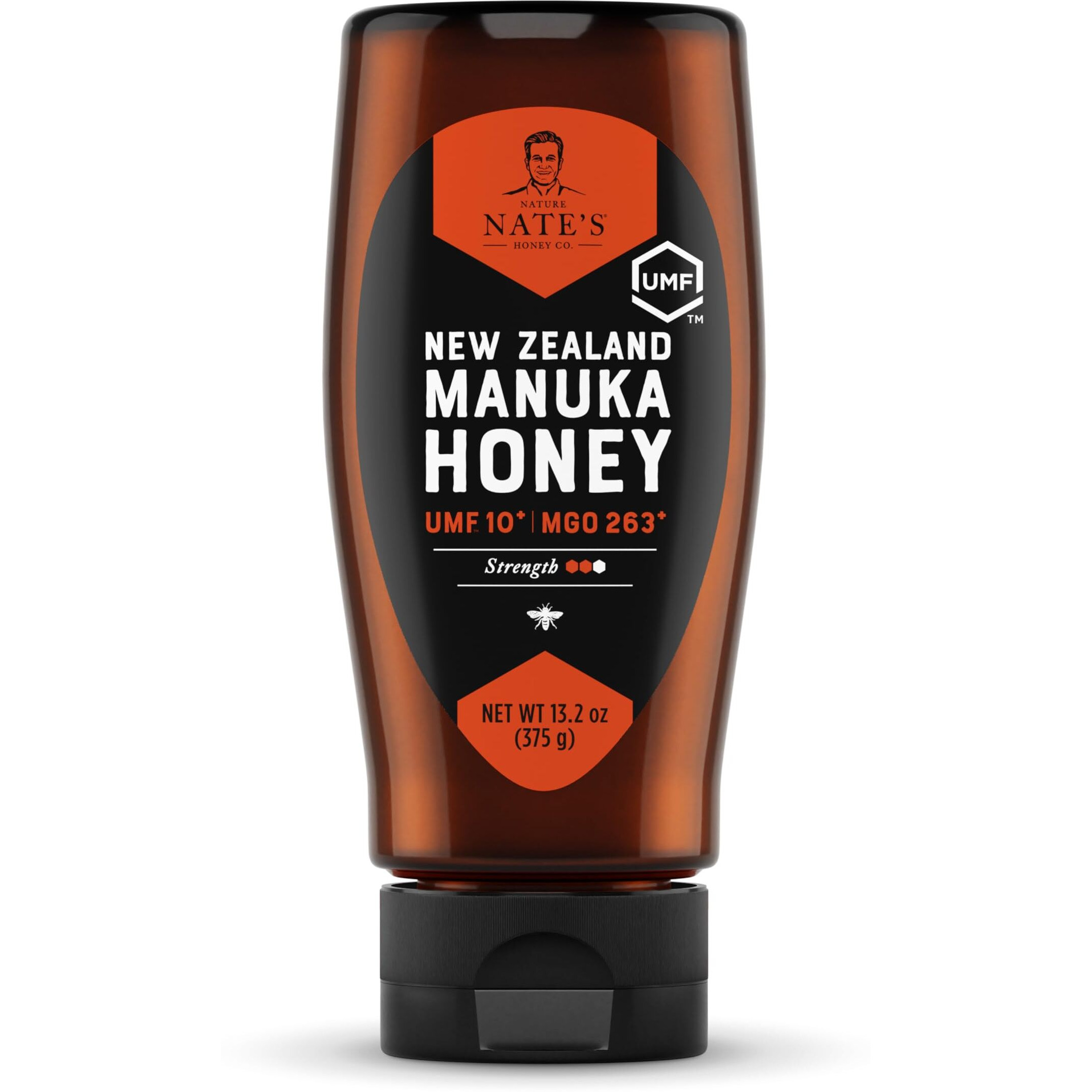 Nate's Raw Manuka Honey New Zealand Mgo 263+ | Umf Certified 10+ | 13.2 Oz Squeeze Bottle