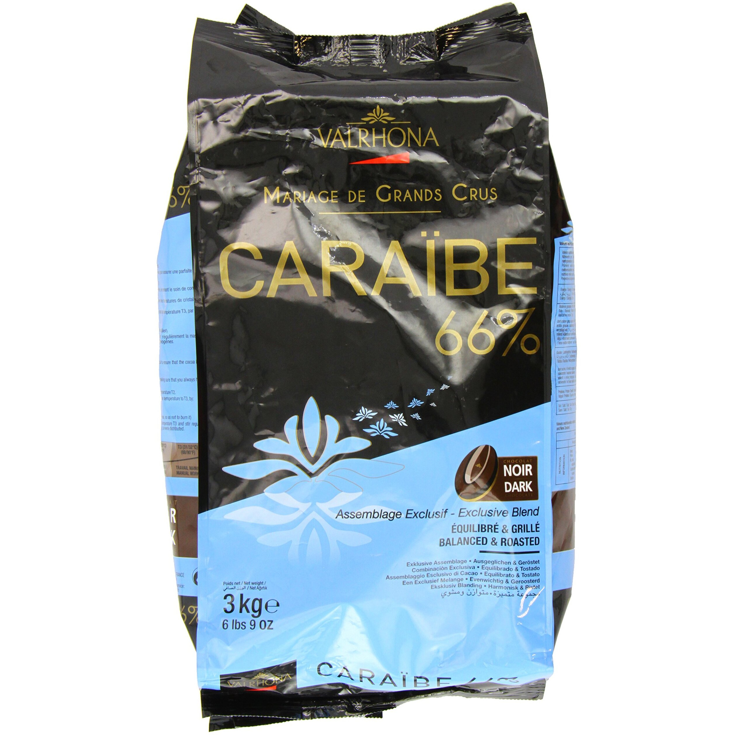 Valrhona Dark Chocolate - 66% Cacao - Caraibe - 6 Lbs 9 Oz Bag Of Feves