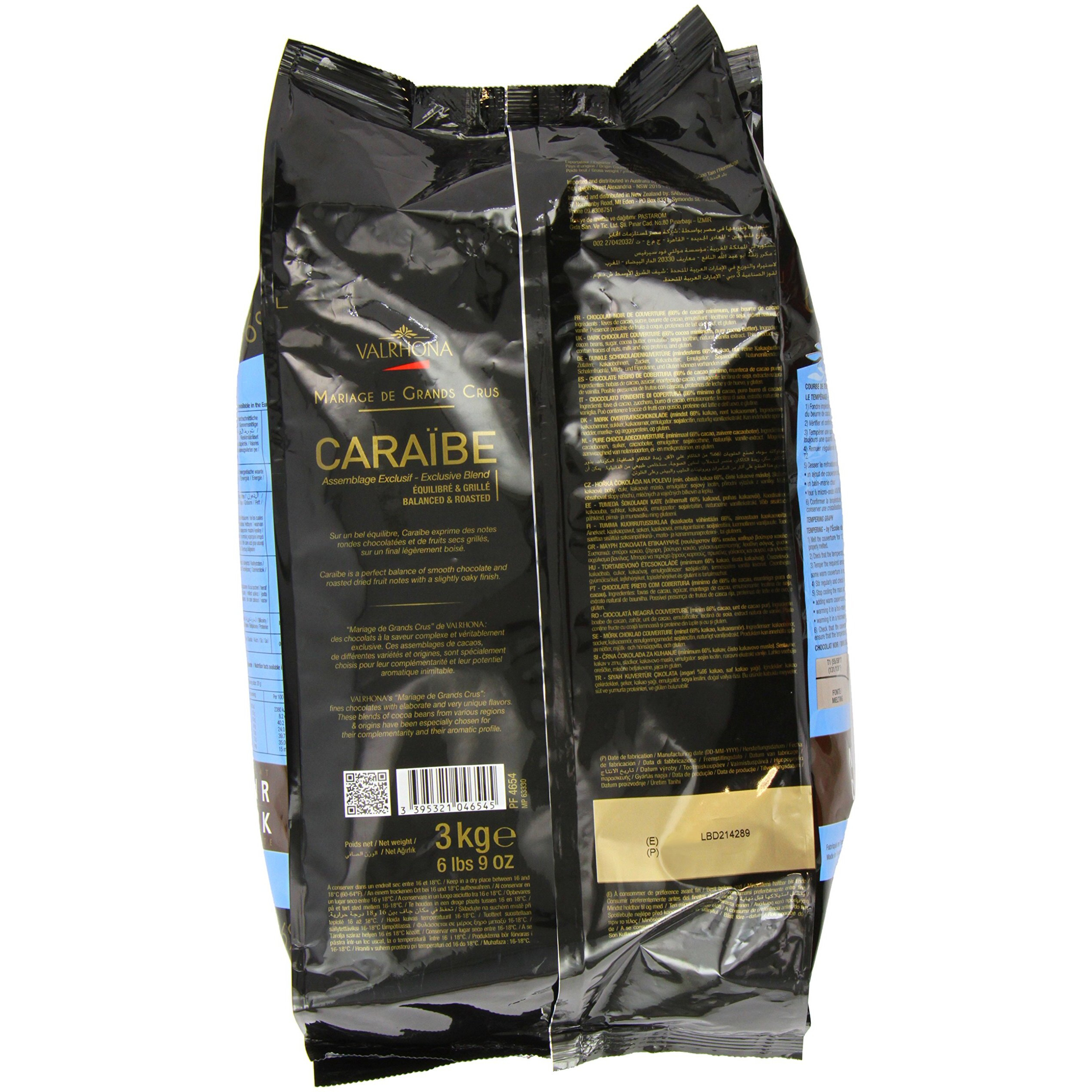 Valrhona Dark Chocolate - 66% Cacao - Caraibe - 6 Lbs 9 Oz Bag Of Feves