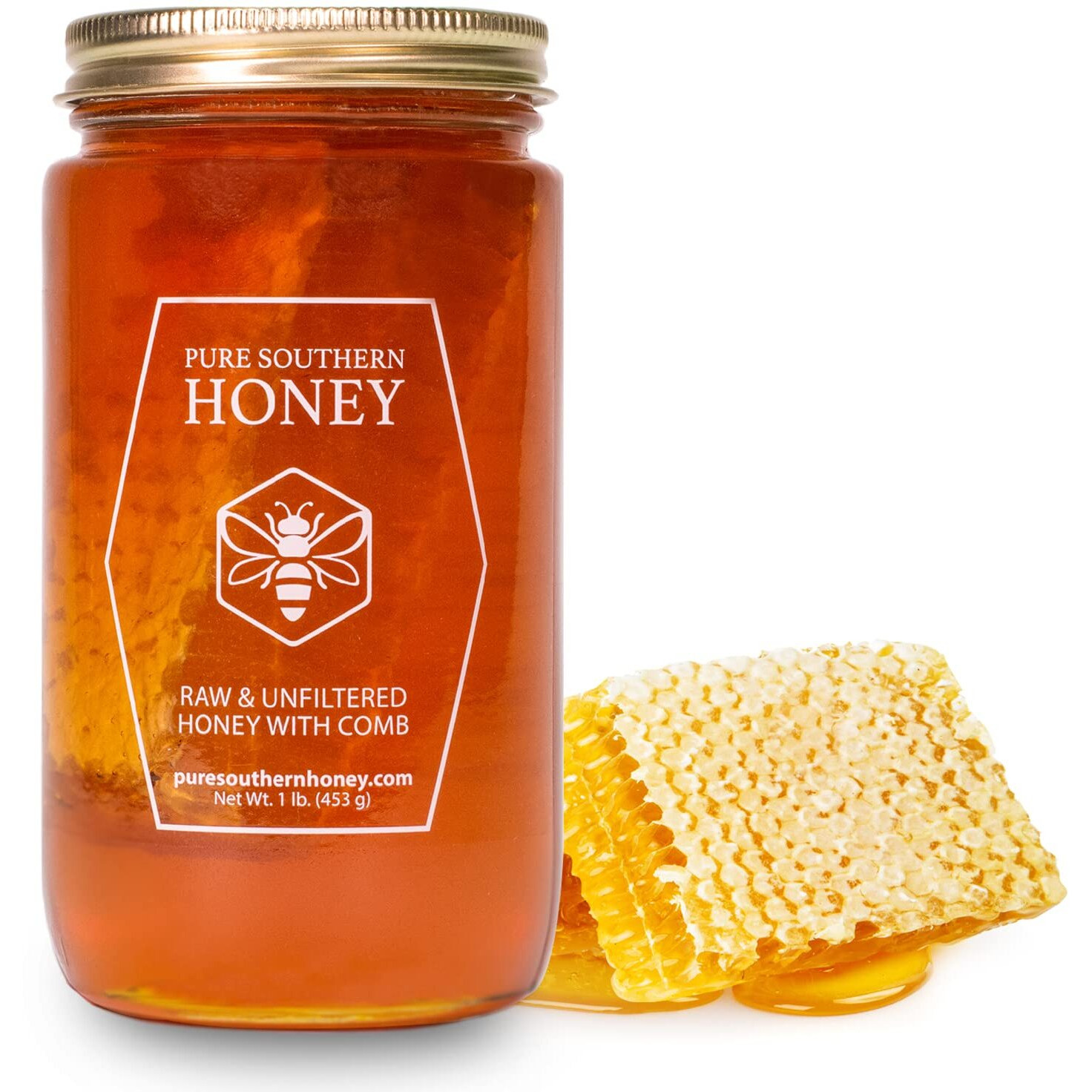 1 Lb. 100% Raw & Unfiltered Gallberry Honey With Comb - American Made By Pure Southern Honey