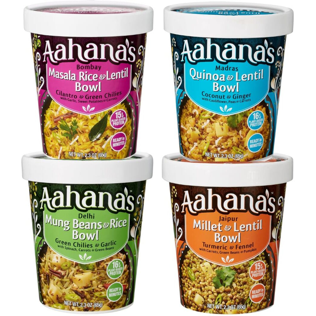 Aahana's Lentils (Dal) & Rice Bowls (Kitchari) Prepared Meals- Ready To Eat Meals, Vegan, Gluten-Free, Plant Based Food- High Protein, Just Add Water Meals - Indian Food With Ayurveda Principles- 4 Pack