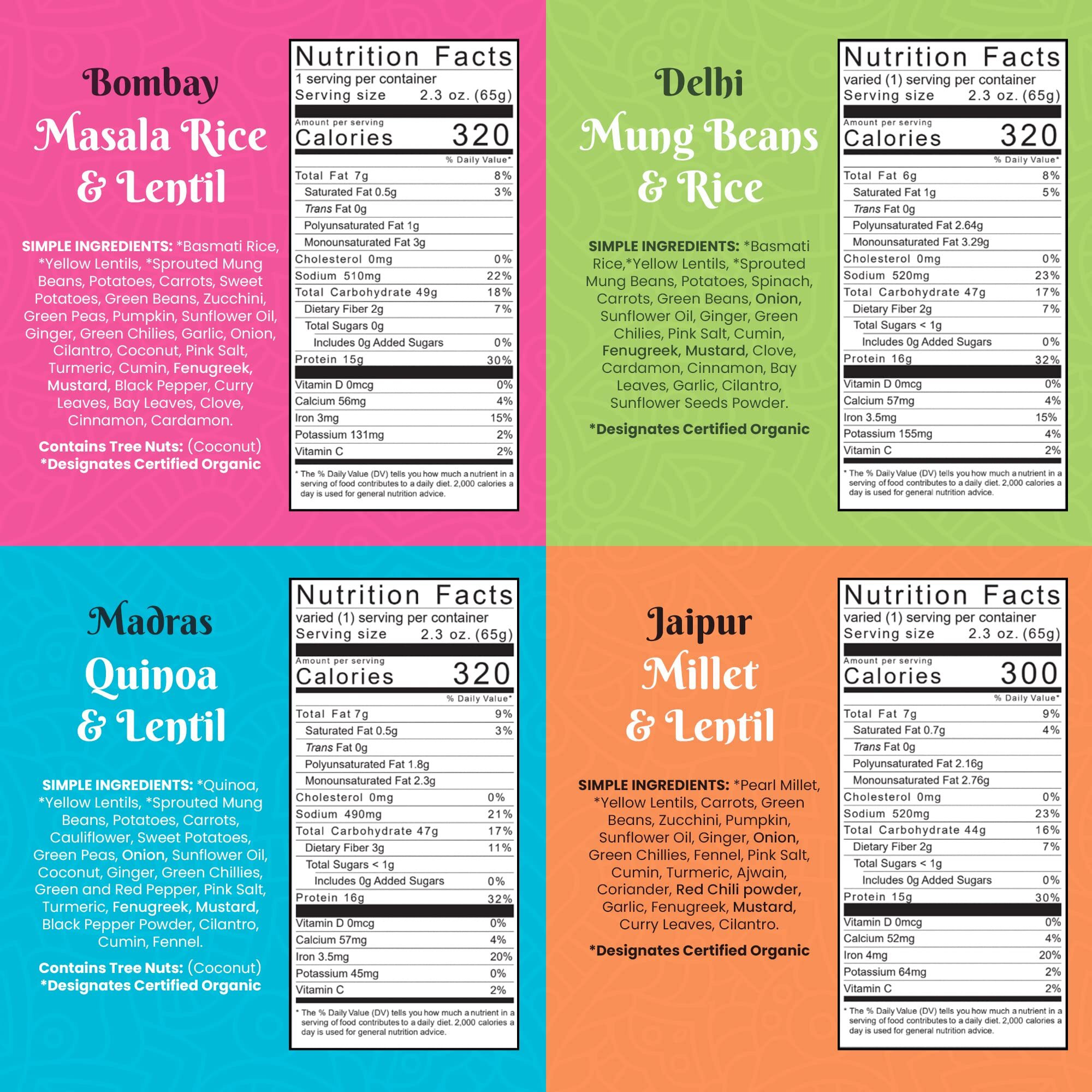 Aahana's Lentils (Dal) & Rice Bowls (Kitchari) Prepared Meals- Ready To Eat Meals, Vegan, Gluten-Free, Plant Based Food- High Protein, Just Add Water Meals - Indian Food With Ayurveda Principles- 4 Pack