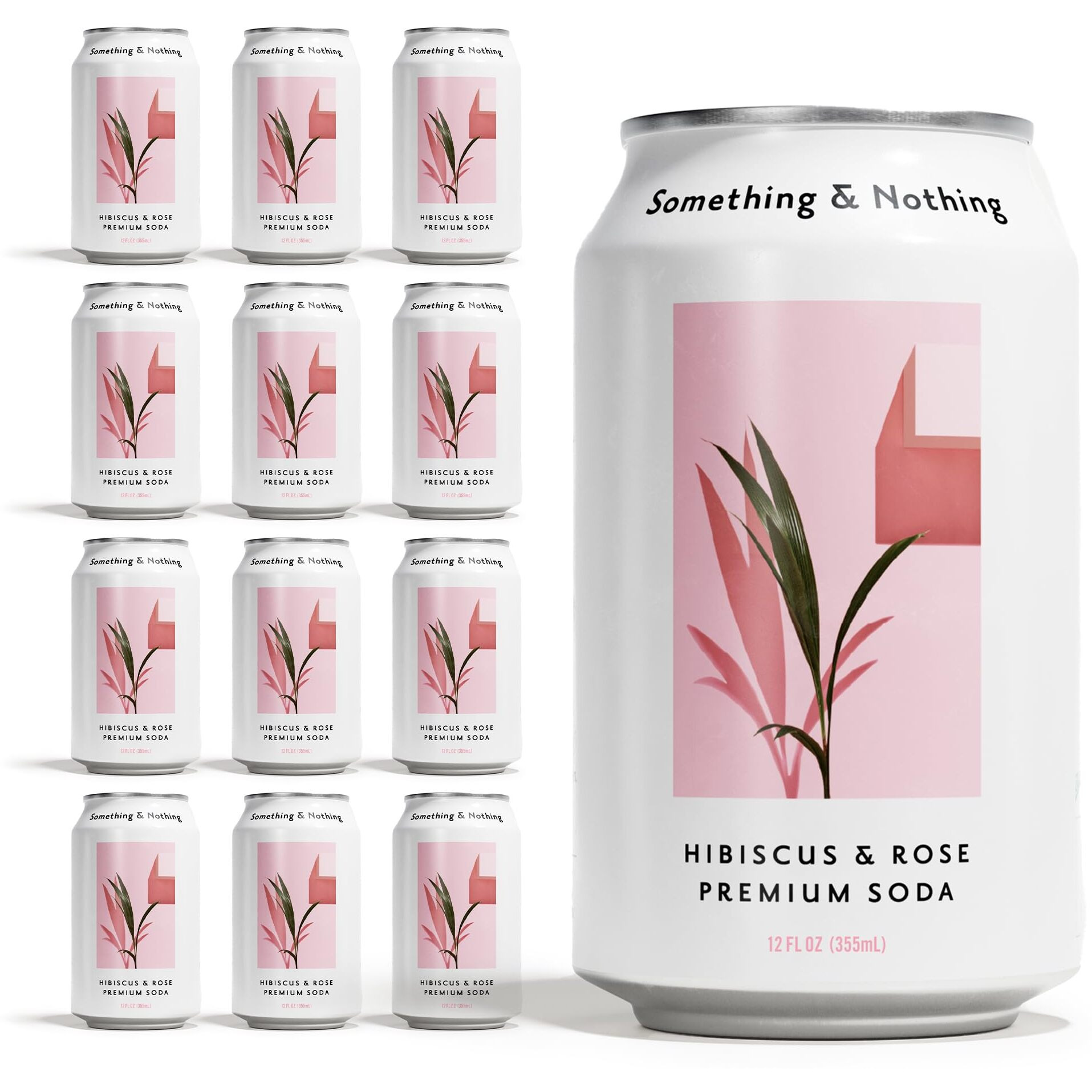 Something & Nothing Flavoured Sparkling Water - Lightly Carbonated, Full Flavoured With Added Grape & Lemon Juice | Vegan & Low Calorie Soda | 350Ml Cans, Pack Of 12 (Hibiscus & Rose)