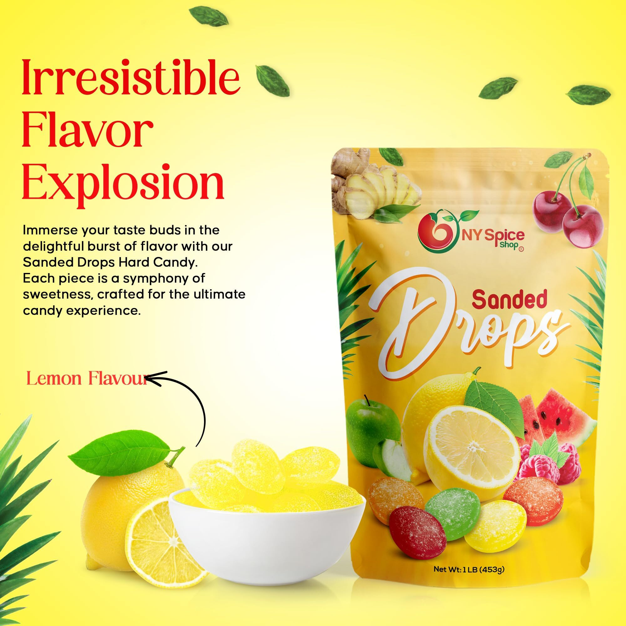 Ny Spice Shop Sanded Lemon Drops - 1 Pound Lemon Hard Candy - Old Fashioned Candy - Candy Bulk - Tangy And Sweet Delicious Candy - Healthy Snacks