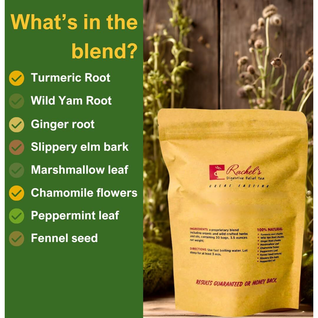 (60 Bags/120 Cups) Rachels Tea Turmeric, Wild Yam, Ginger, Marshmallow, Chamomile, Peppermint, Fennel Slippery Elm