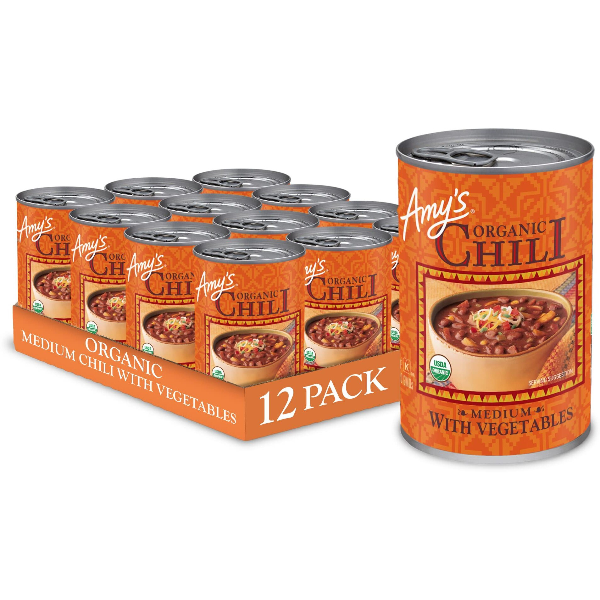 Amy's, Chili, Gluten Free, Vegetarian, Vegetable, Organic, Medium Spice, Jalapeo Pepper, 14.7 Oz, Pack Of 12