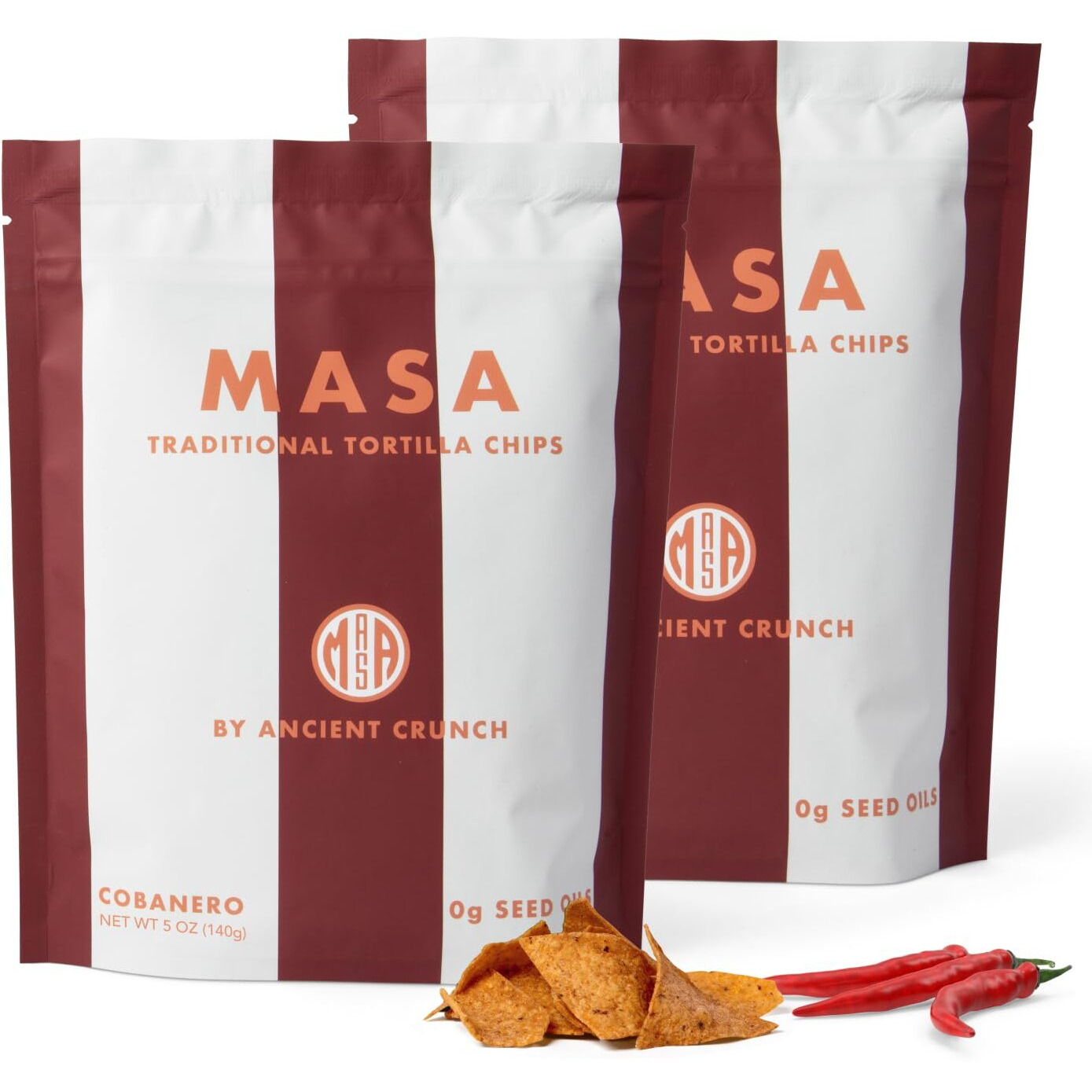 Masa Chips - Cobanero Tortilla Chips - Handmade Corn Tortillas - Spicy Chips & Snacks - Naturally Grown Yellow Corn, Grass Fed Tallow, Sea Salt, Chili - Seed Oil-Free Hot Chips - 2 Pack 5 Ounce Each