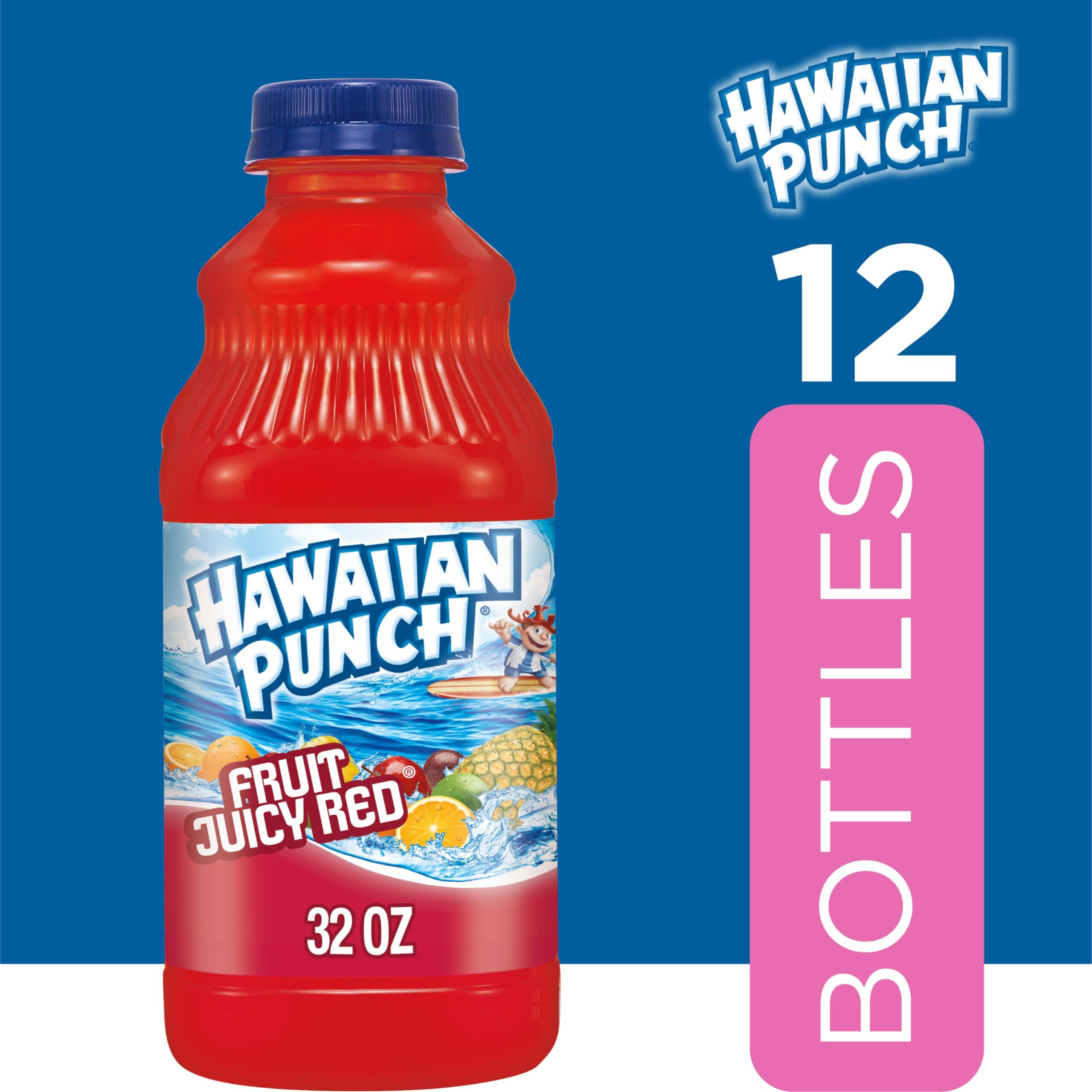 Hawaiian Punch Fruit Juicy Red Fruit Juice Drink, 32 Fl Oz Bottle (Pack Of 12), Caffeine-Free, Carbonation-Free, Gluten-Free, Excellent Source Of Vitamin C, Less Than 100 Calories